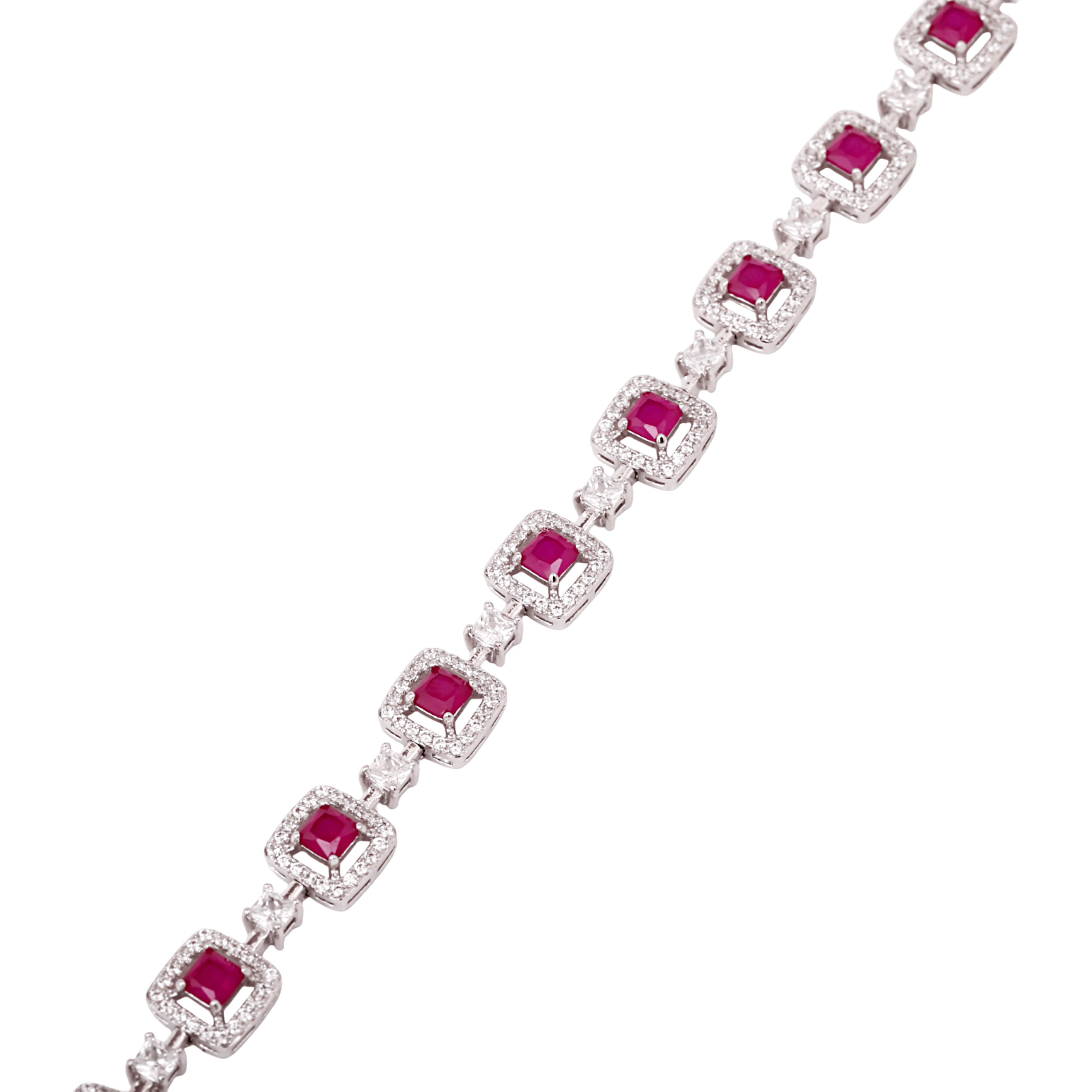 Mataari Bracelet Ruby Silver Plated Baguette Cubic Zirconia Wedding Bracelet