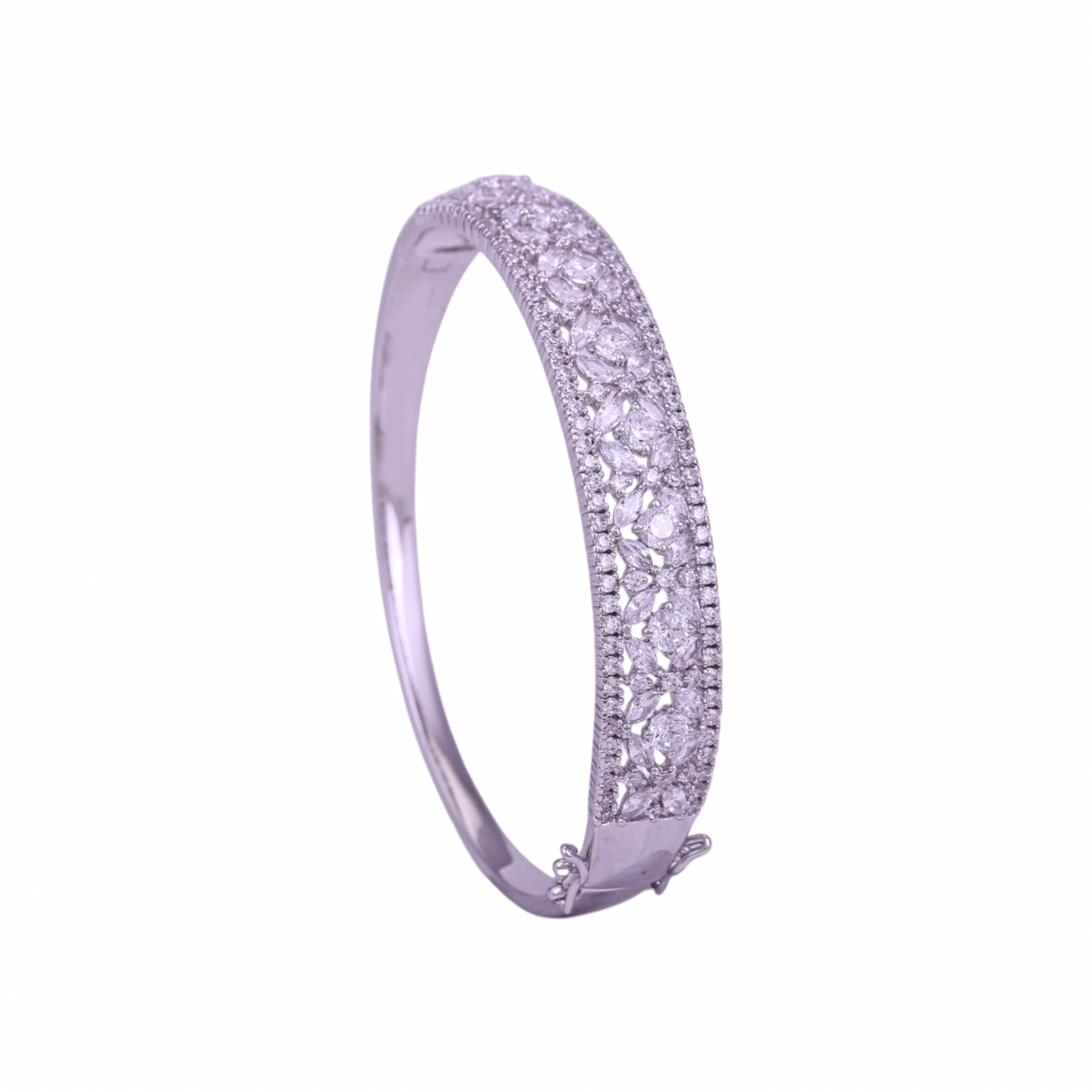 Mataari Bracelet Silver Birthstone Moissanite Crystal Openable Kada Bracelet for Women