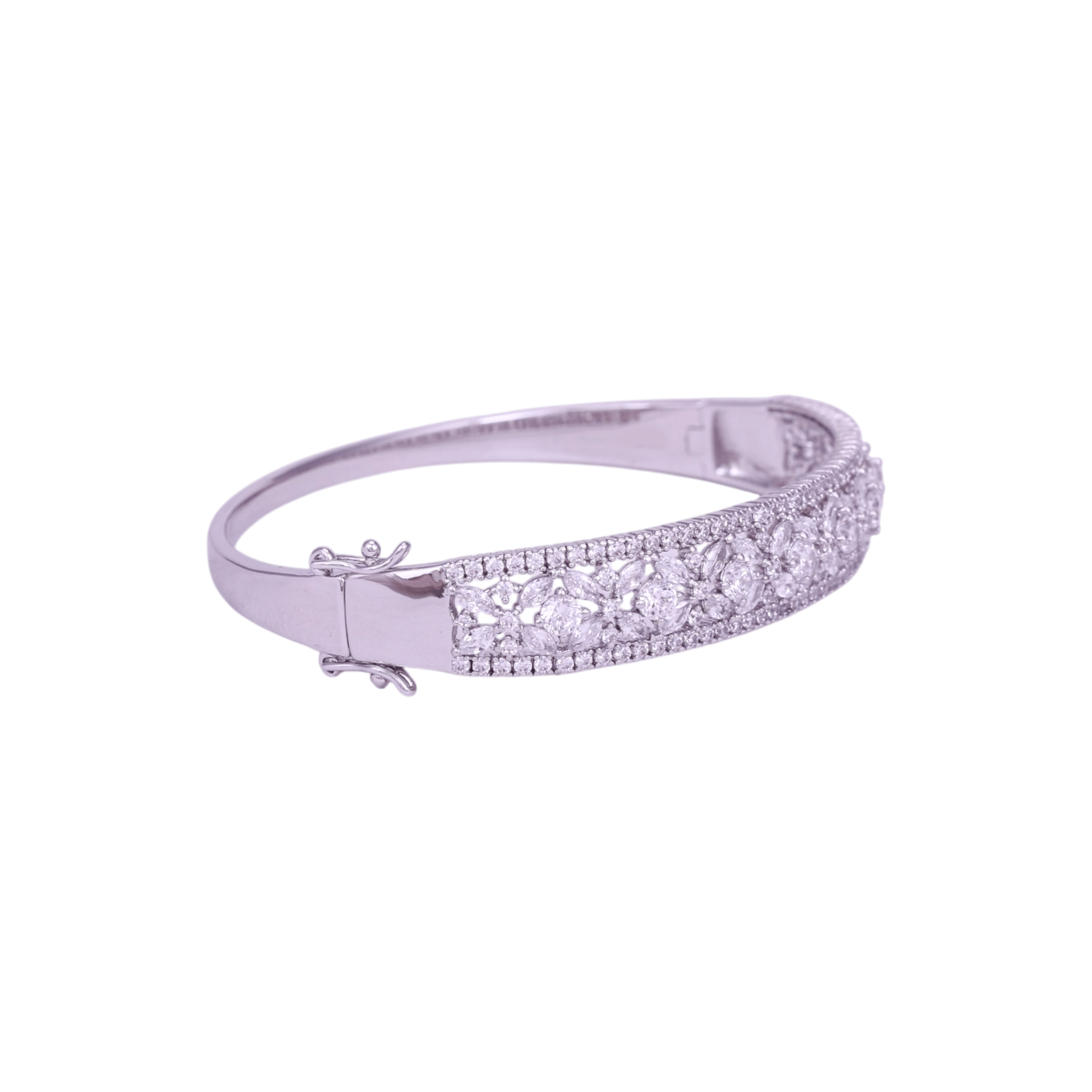 Mataari Bracelet Silver Birthstone Moissanite Crystal Openable Kada Bracelet for Women