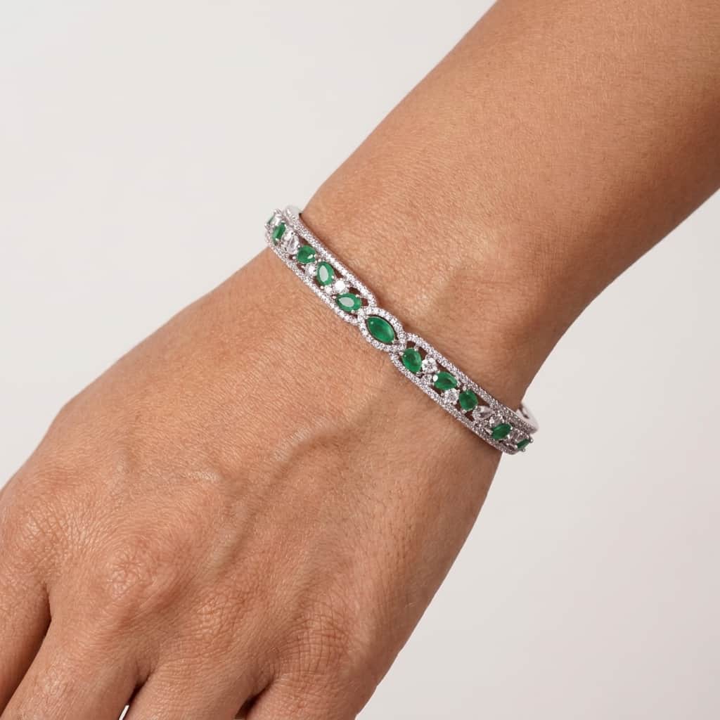 Mataari Bracelet Silver Moissanite Crystal Birthstone Bracelet Femme with Ruby, Emerald & Rose Quartz Accents