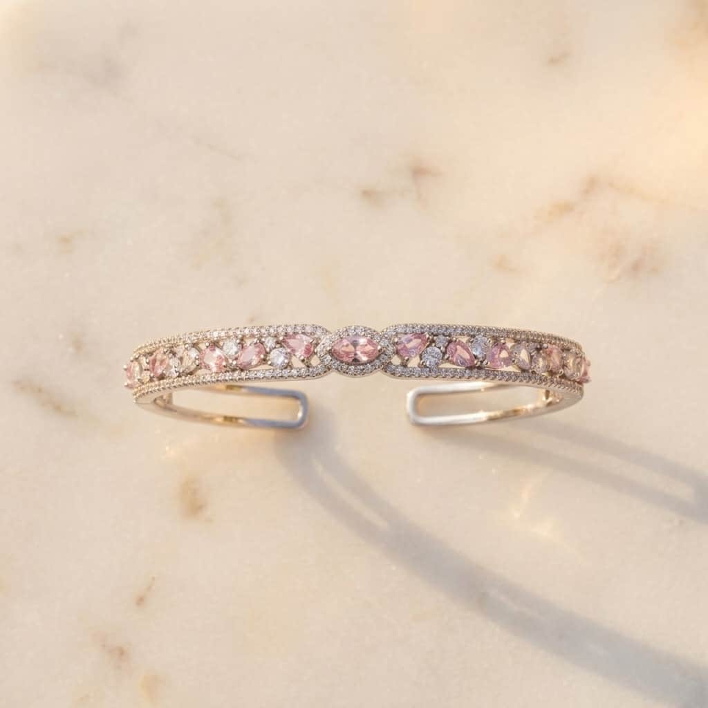 Mataari Bracelet Silver Moissanite Crystal Birthstone Bracelet Femme with Ruby, Emerald & Rose Quartz Accents