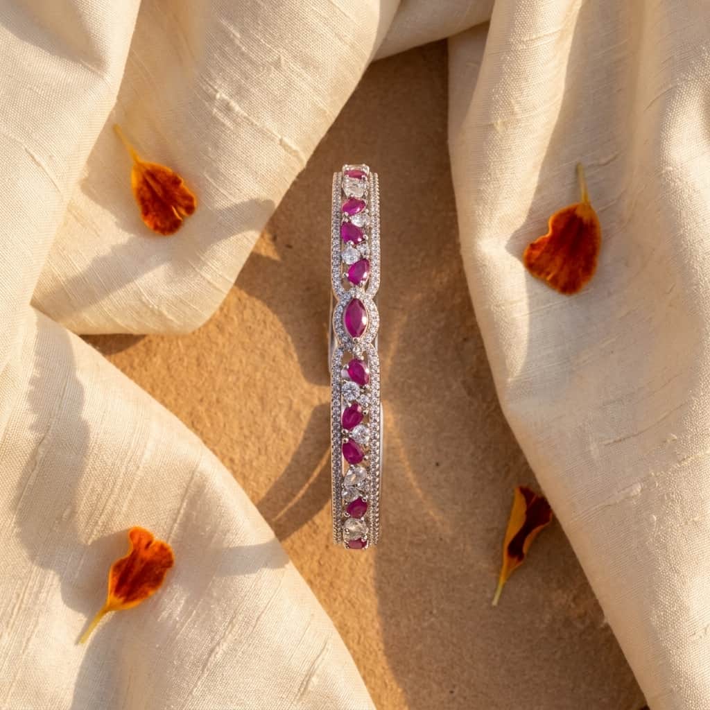 Mataari Bracelet Silver Moissanite Crystal Birthstone Bracelet Femme with Ruby, Emerald & Rose Quartz Accents
