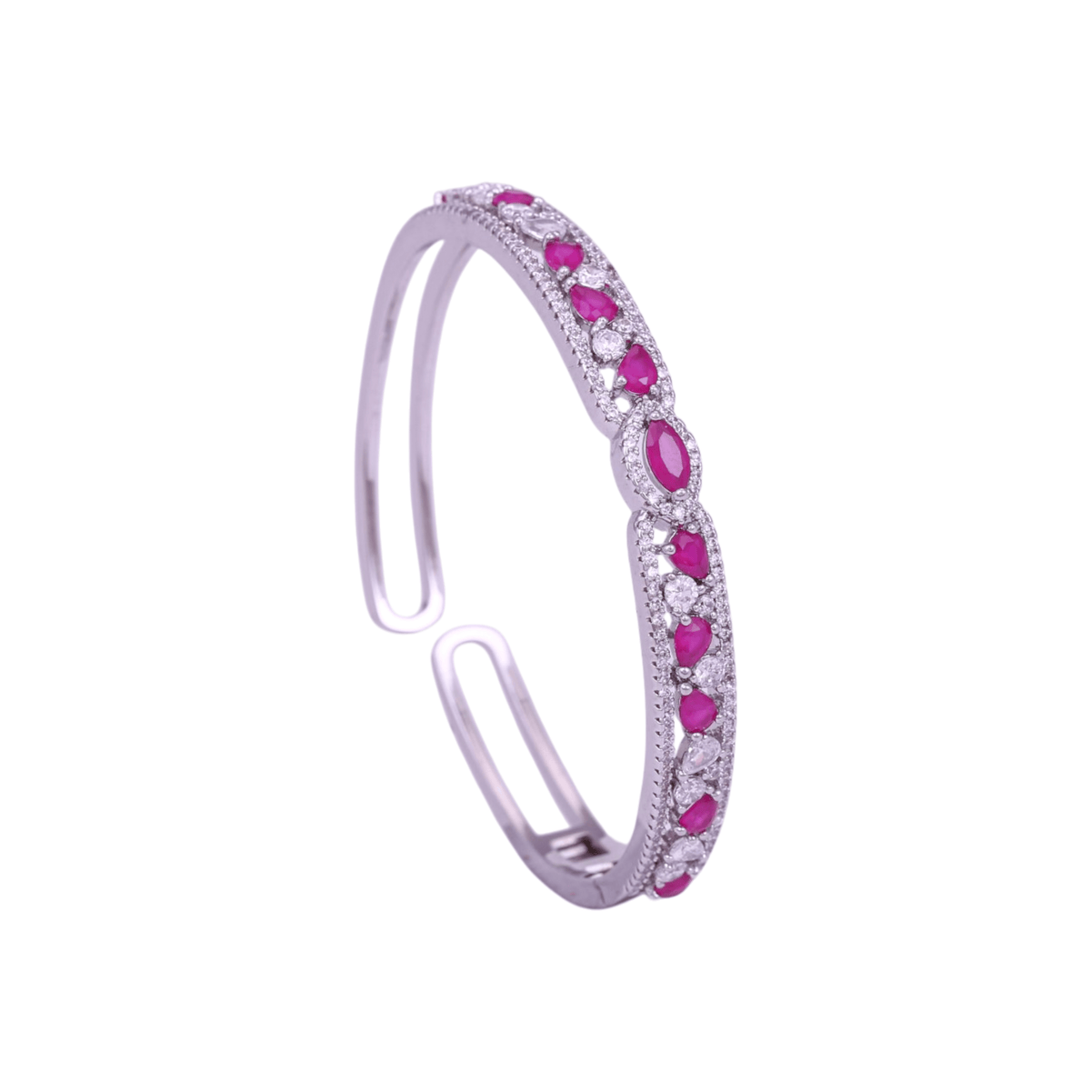 Mataari Bracelet Silver Moissanite Crystal Birthstone Bracelet Femme with Ruby, Emerald & Rose Quartz Accents