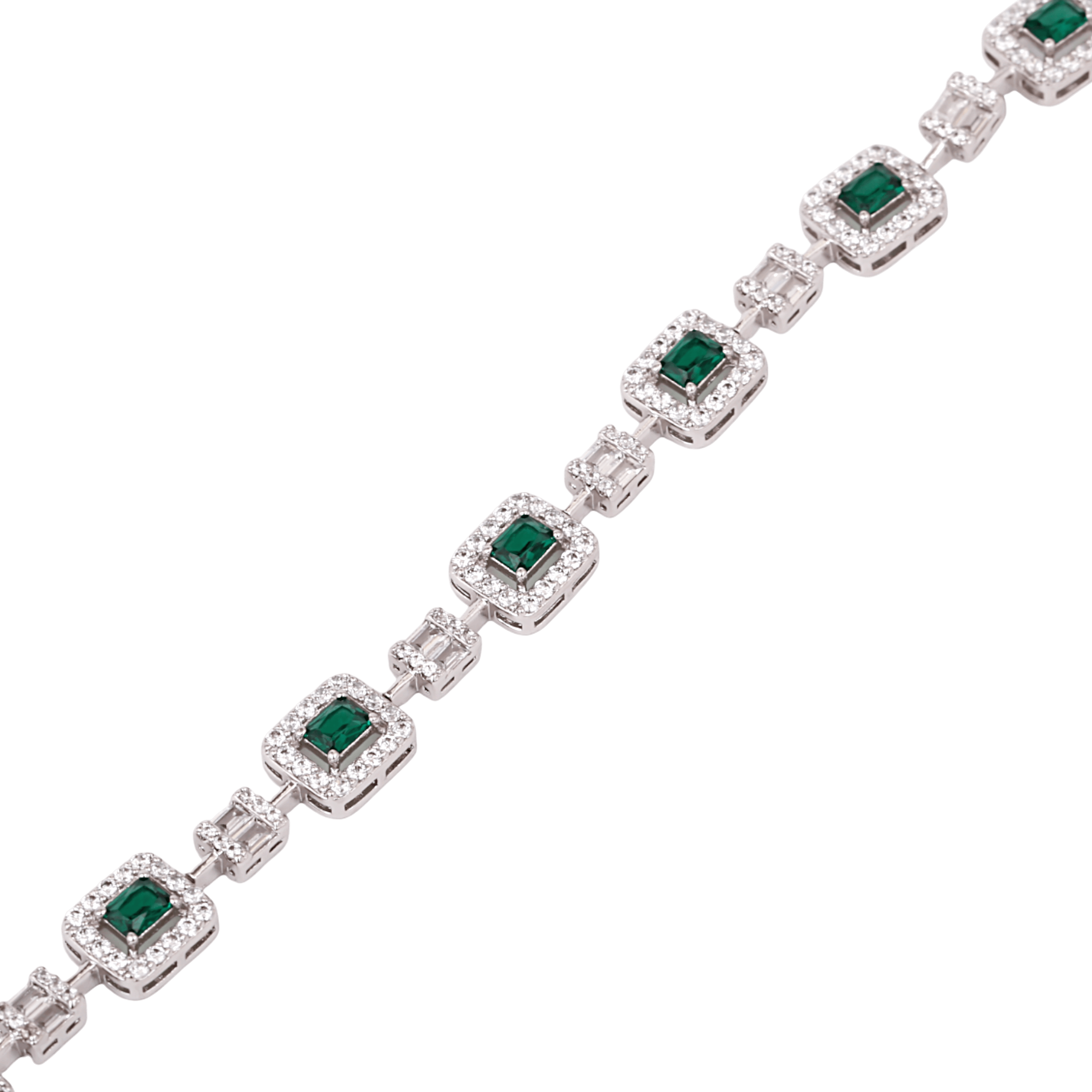 Mataari Bracelet Silver Plated Baguette Cubic Zirconia Wedding Emerald Bracelet