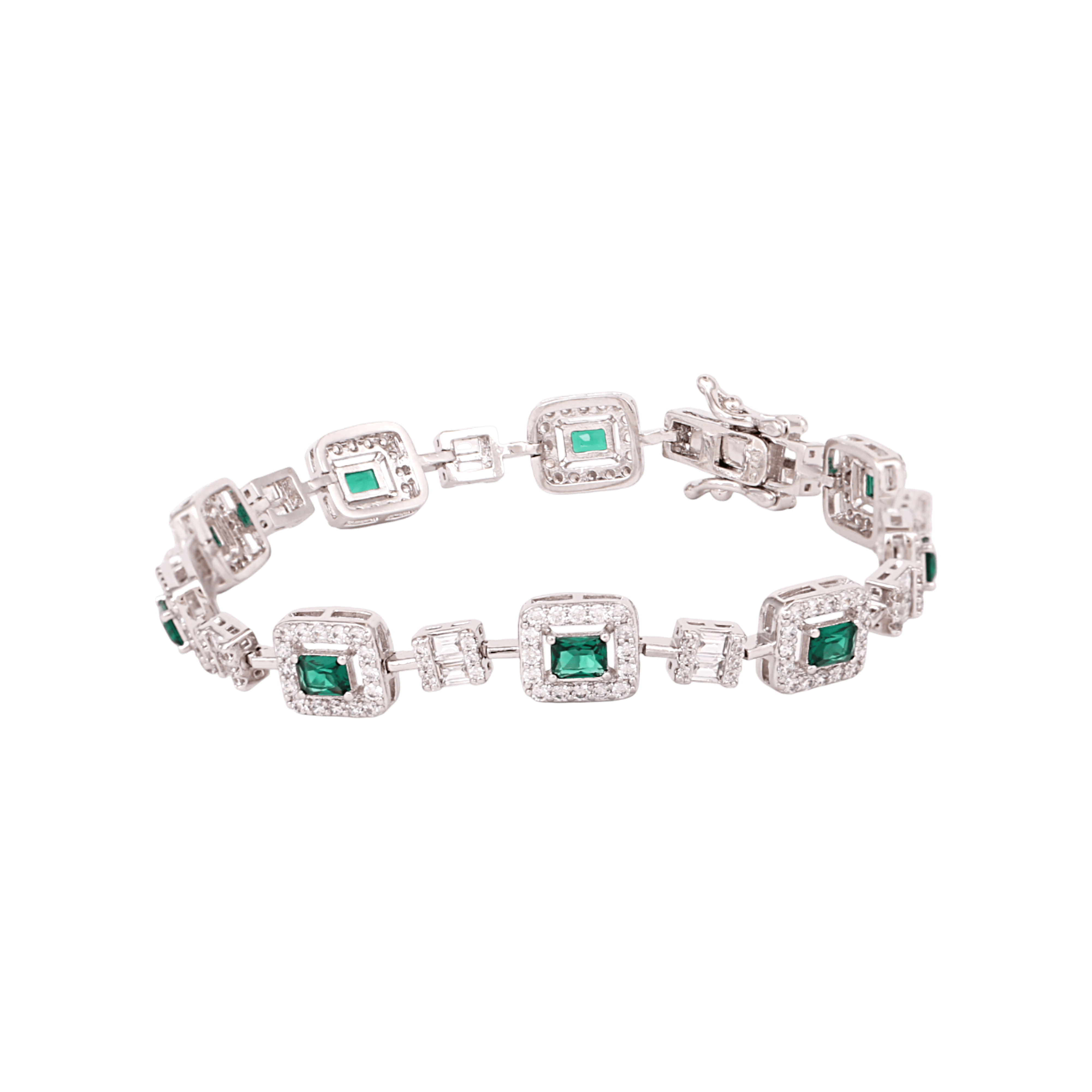 Mataari Bracelet Silver Plated Baguette Cubic Zirconia Wedding Emerald Bracelet