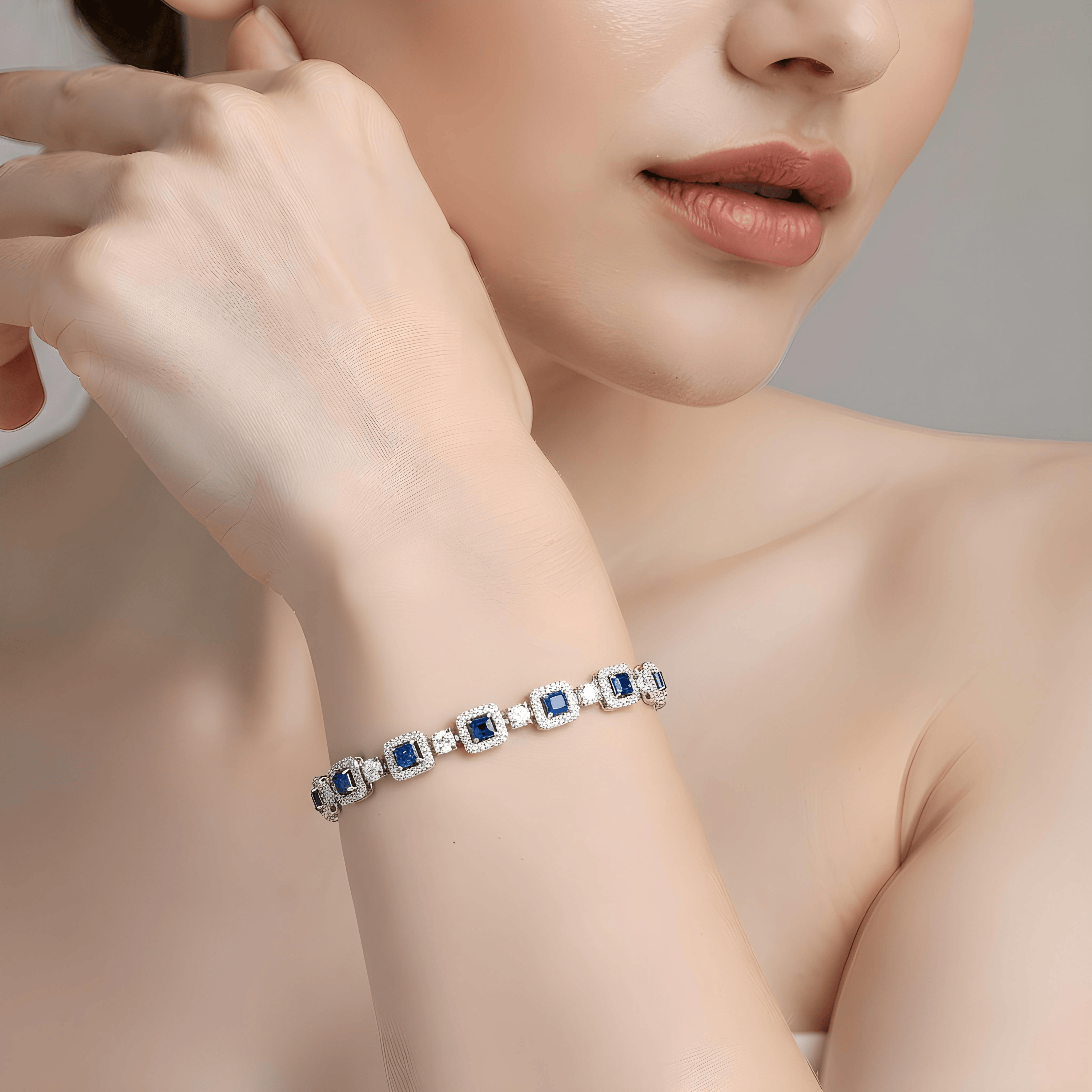 Mataari Bracelet Silver Plated Blue Sapphire Openable Cubic Zirconia Bracelet