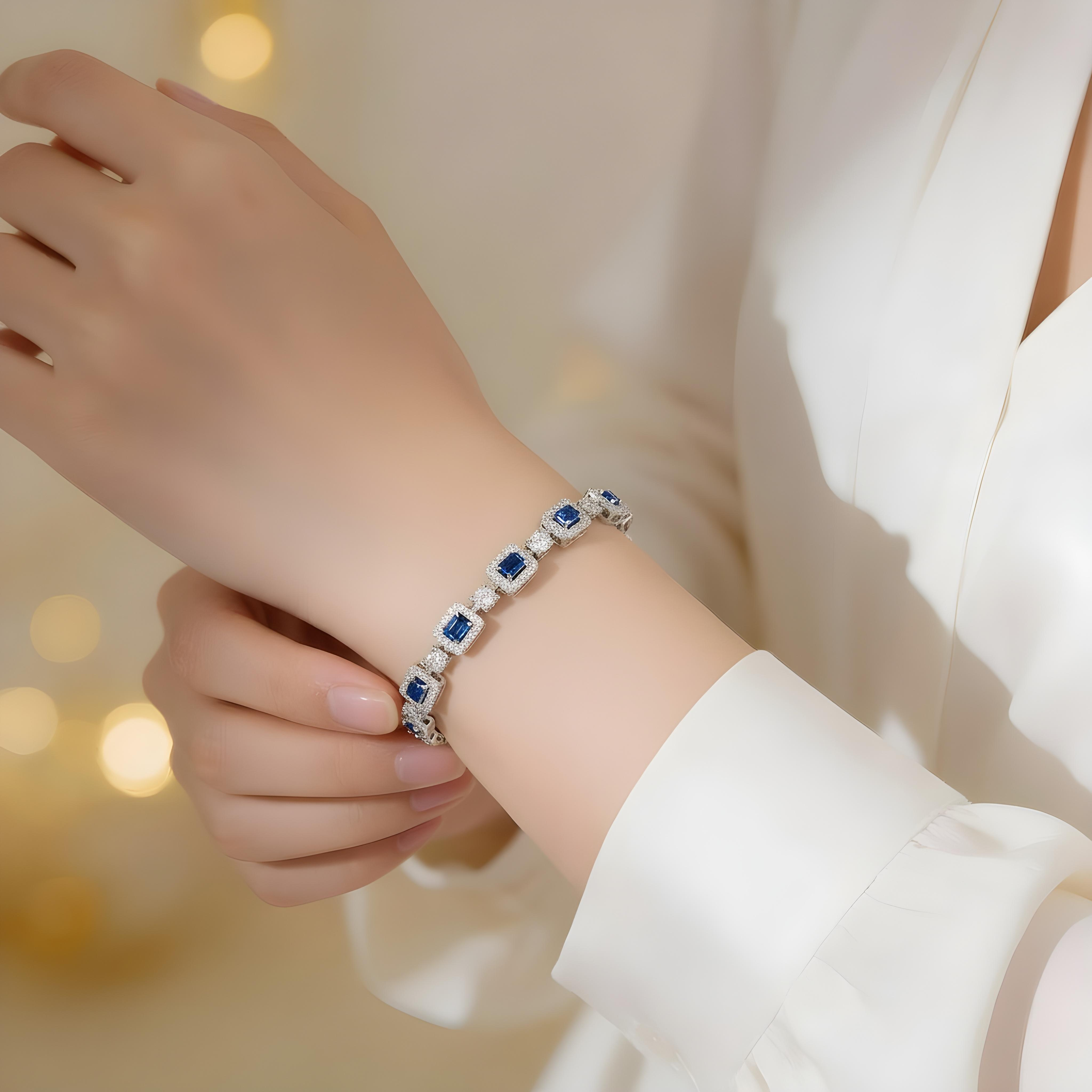 Mataari Bracelet Silver Plated Blue Sapphire Openable Cubic Zirconia Bracelet