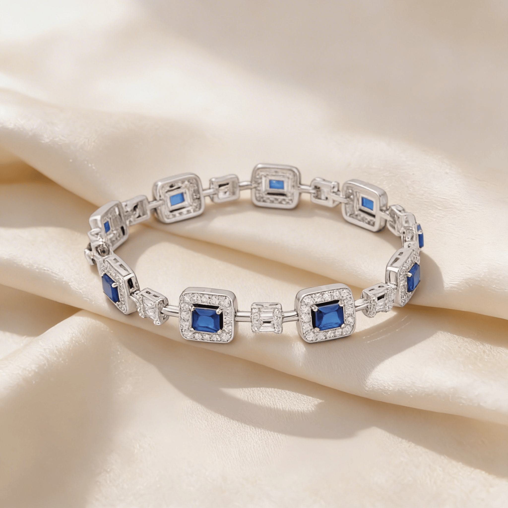 Mataari Bracelet Silver Plated Blue Sapphire Openable Cubic Zirconia Bracelet