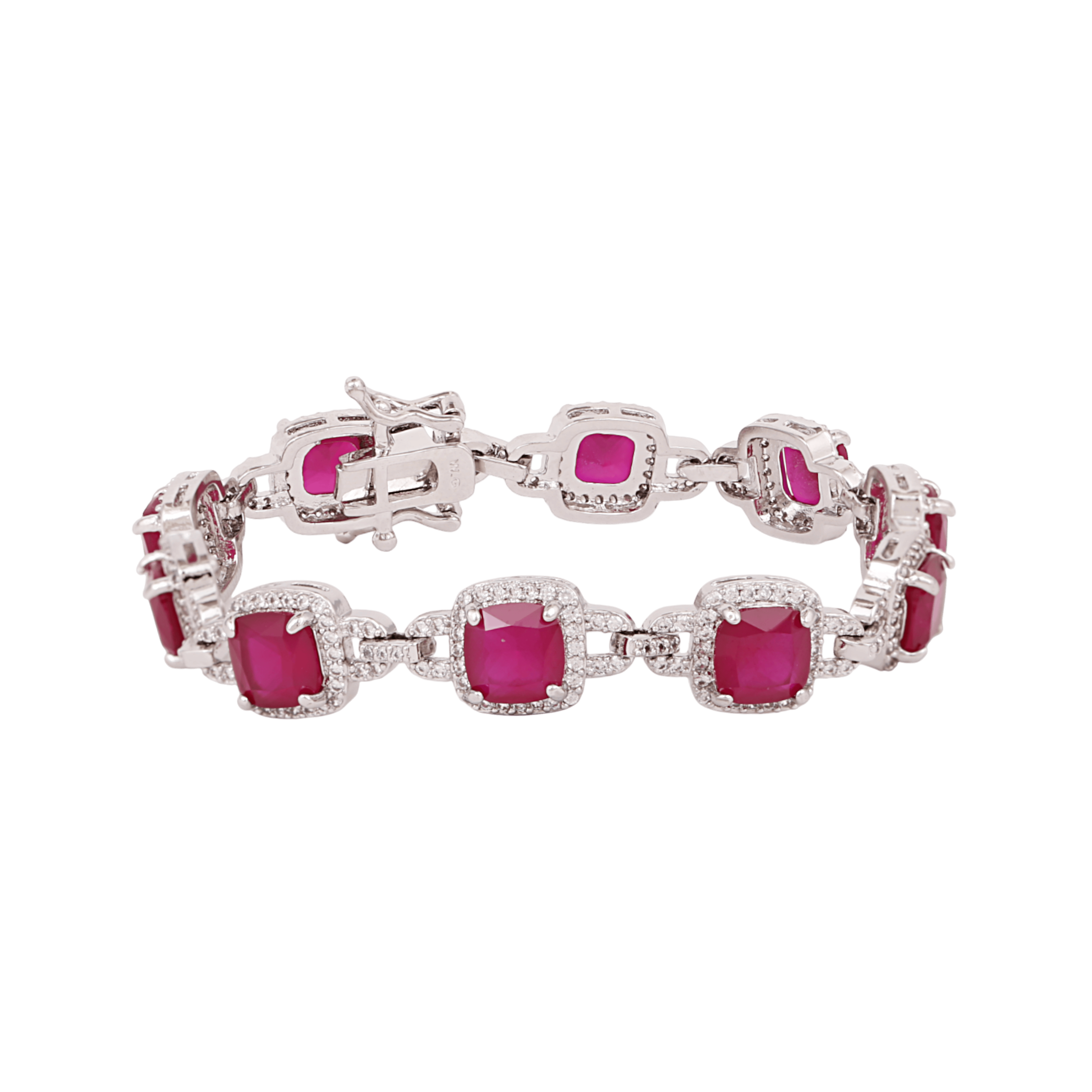 Mataari Bracelet Silver Plated Cubic Zirconia Link Openable Ruby Bracelet