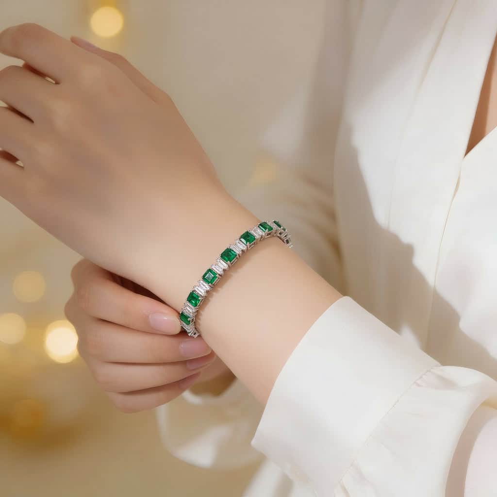 Mataari Bracelet Silver Plated Emerald Cut Cubic Zirconia Openable Tennis Bracelet
