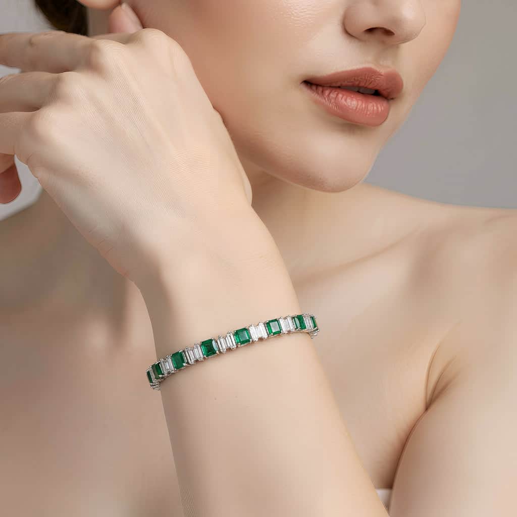 Mataari Bracelet Silver Plated Emerald Cut Cubic Zirconia Openable Tennis Bracelet