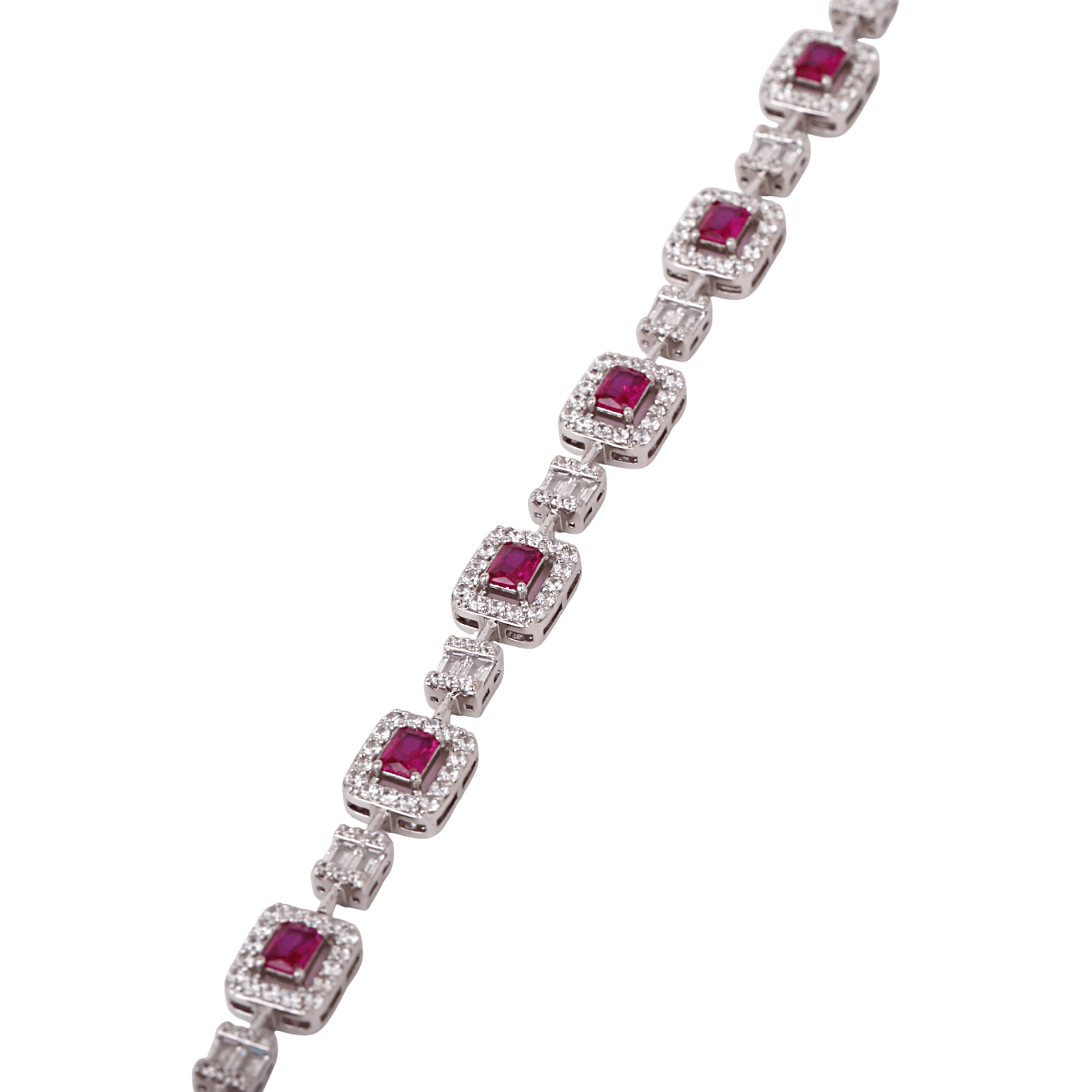 Mataari Bracelet Silver Plated Ruby Openable Cubic Zirconia Bracelet
