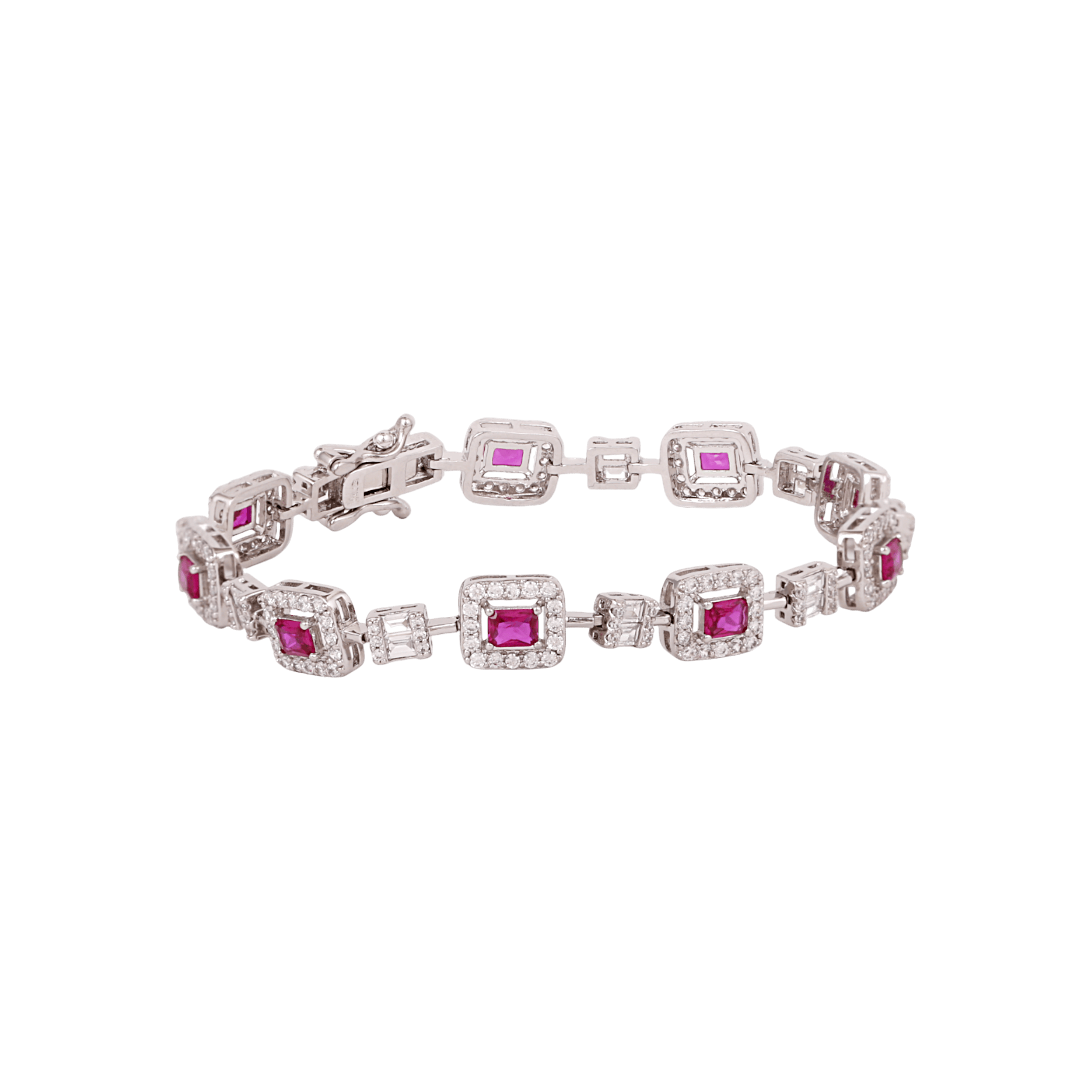 Mataari Bracelet Silver Plated Ruby Openable Cubic Zirconia Bracelet
