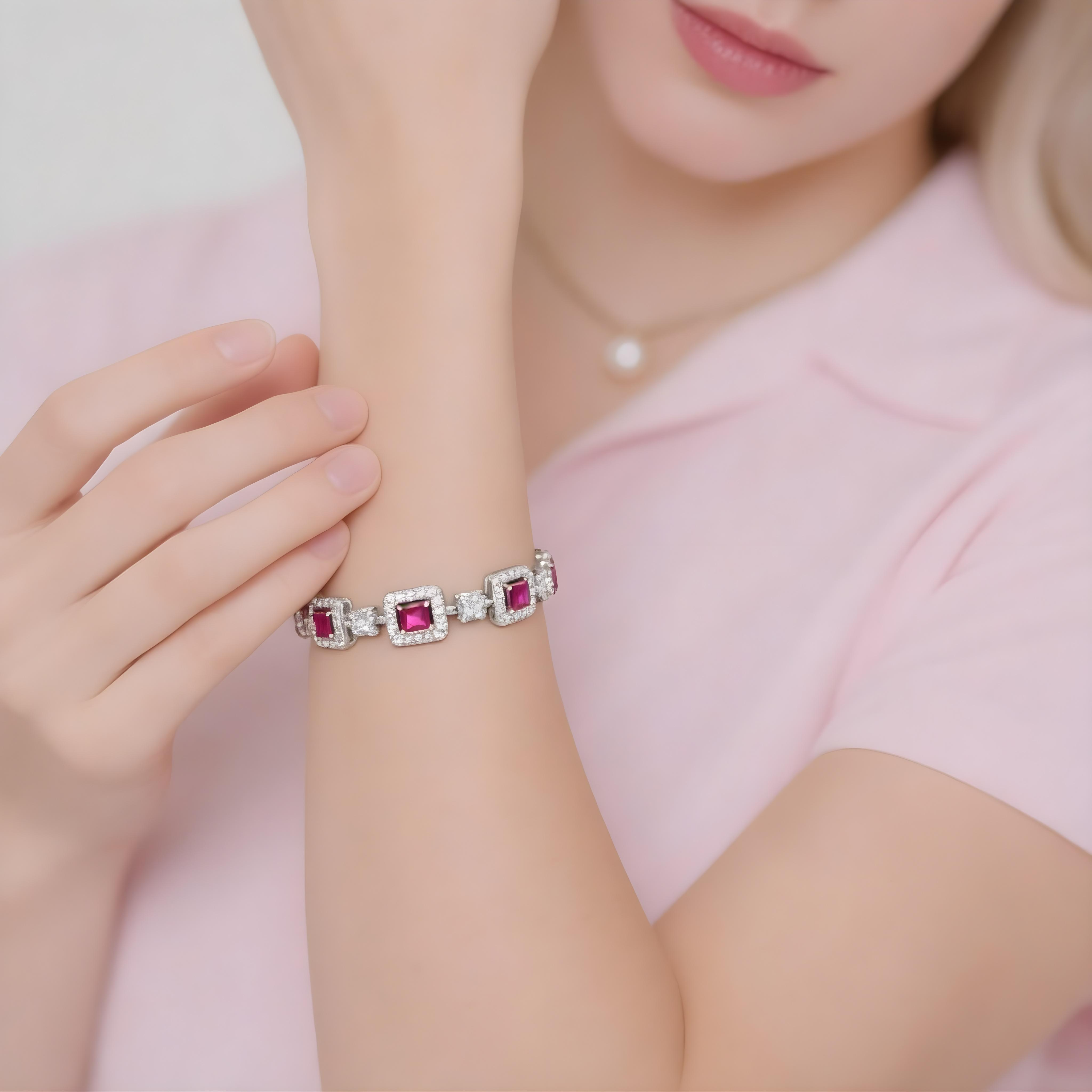 Mataari Bracelet Silver Plated Ruby Openable Cubic Zirconia Bracelet