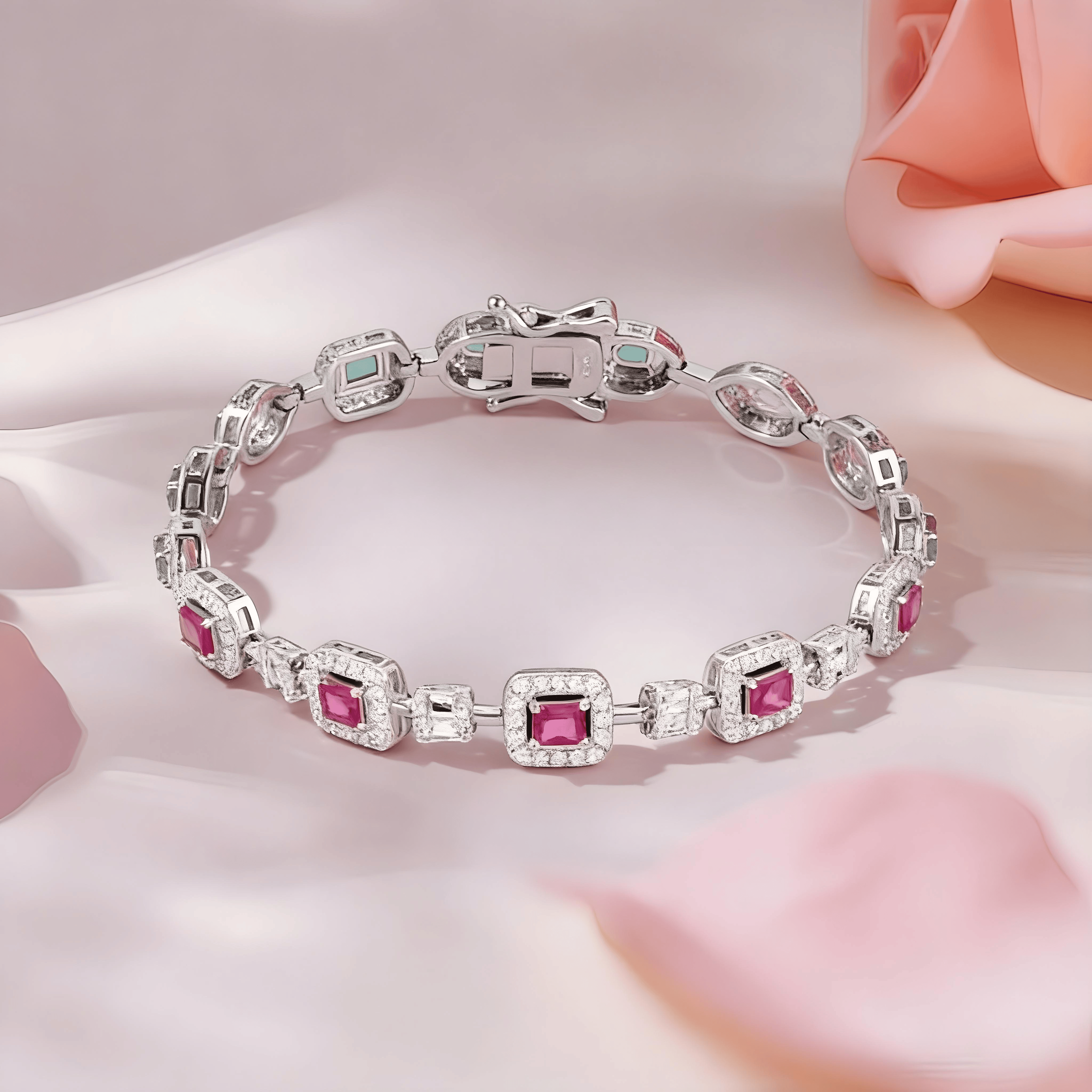 Mataari Bracelet Silver Plated Ruby Openable Cubic Zirconia Bracelet