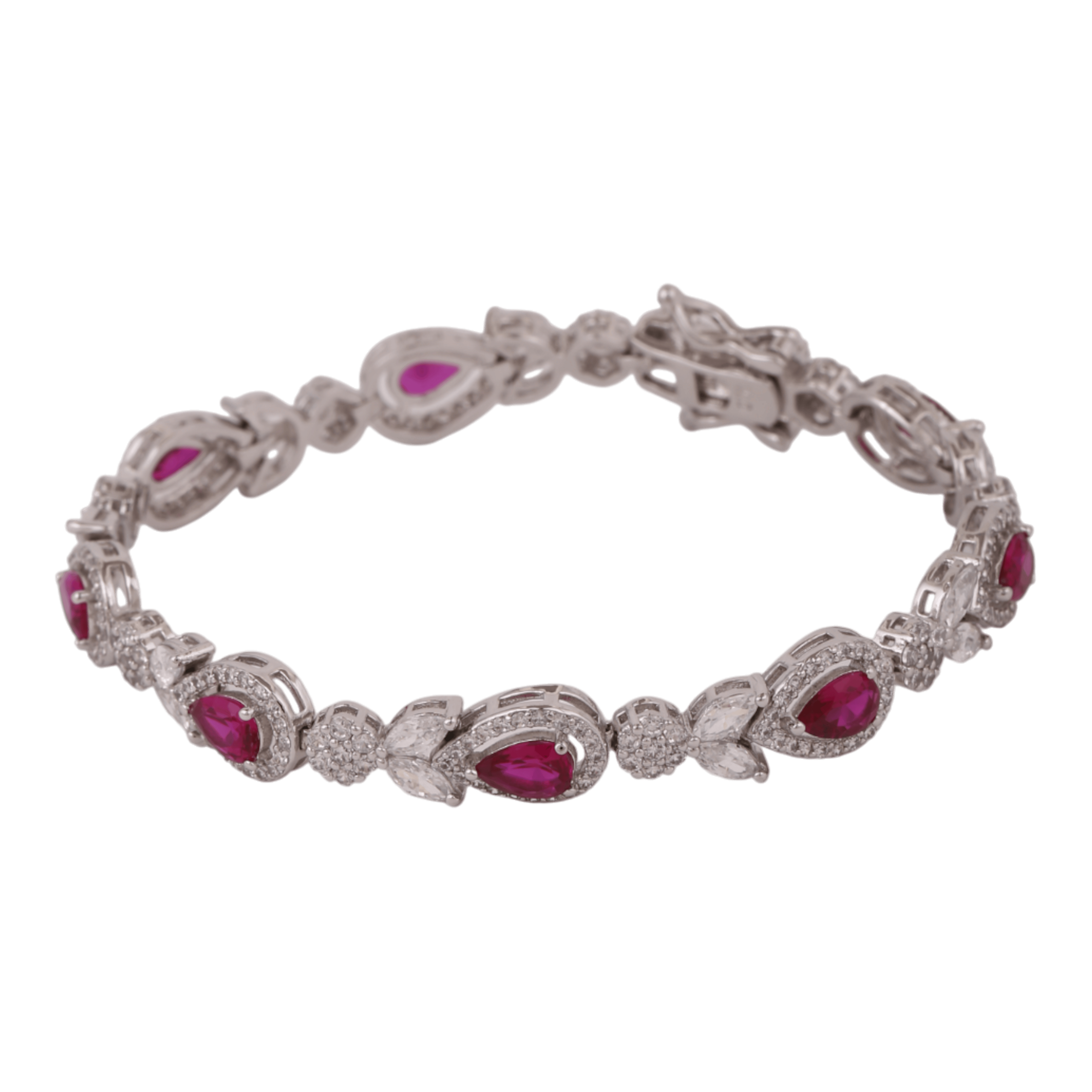 Mataari Bracelet Silver Plated Ruby Pear Cubic Zirconia Floral Emerald Bracelet
