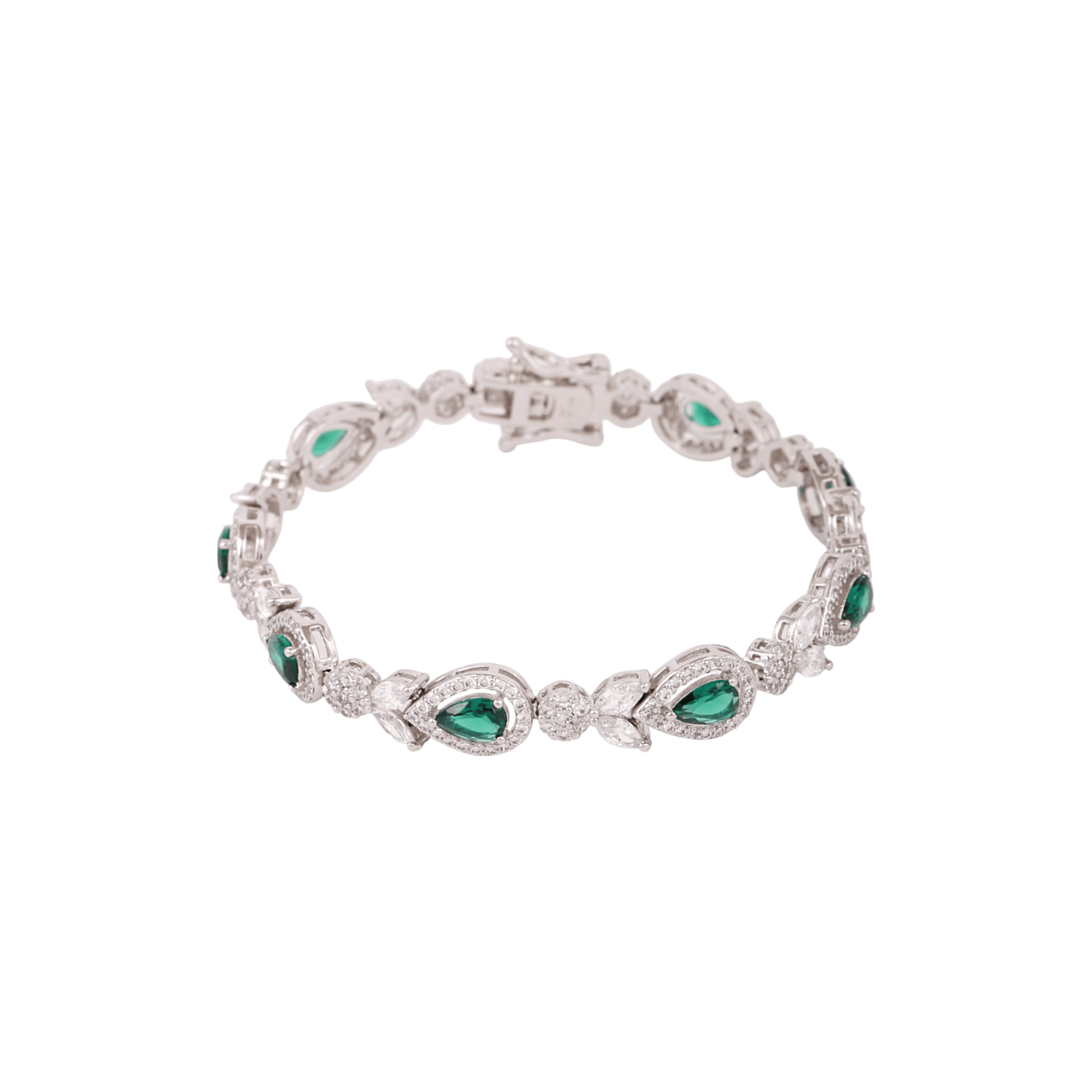 Mataari Bracelet Silver Plated Ruby Pear Cubic Zirconia Floral Emerald Bracelet