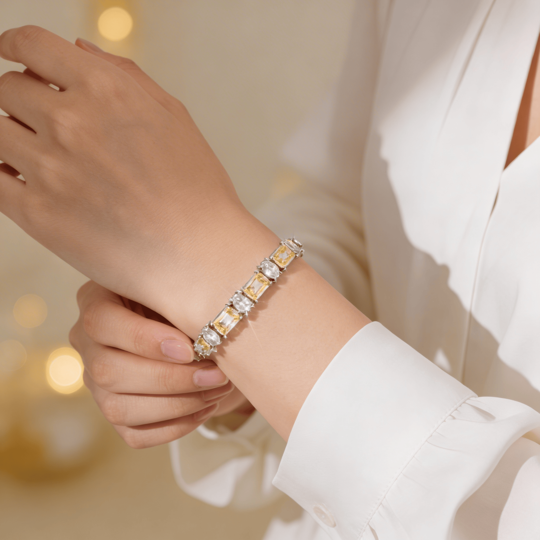 Mataari Bracelet Silver Plated Yellow Sapphire Openable Cubic Zirconia Tennis Bracelet