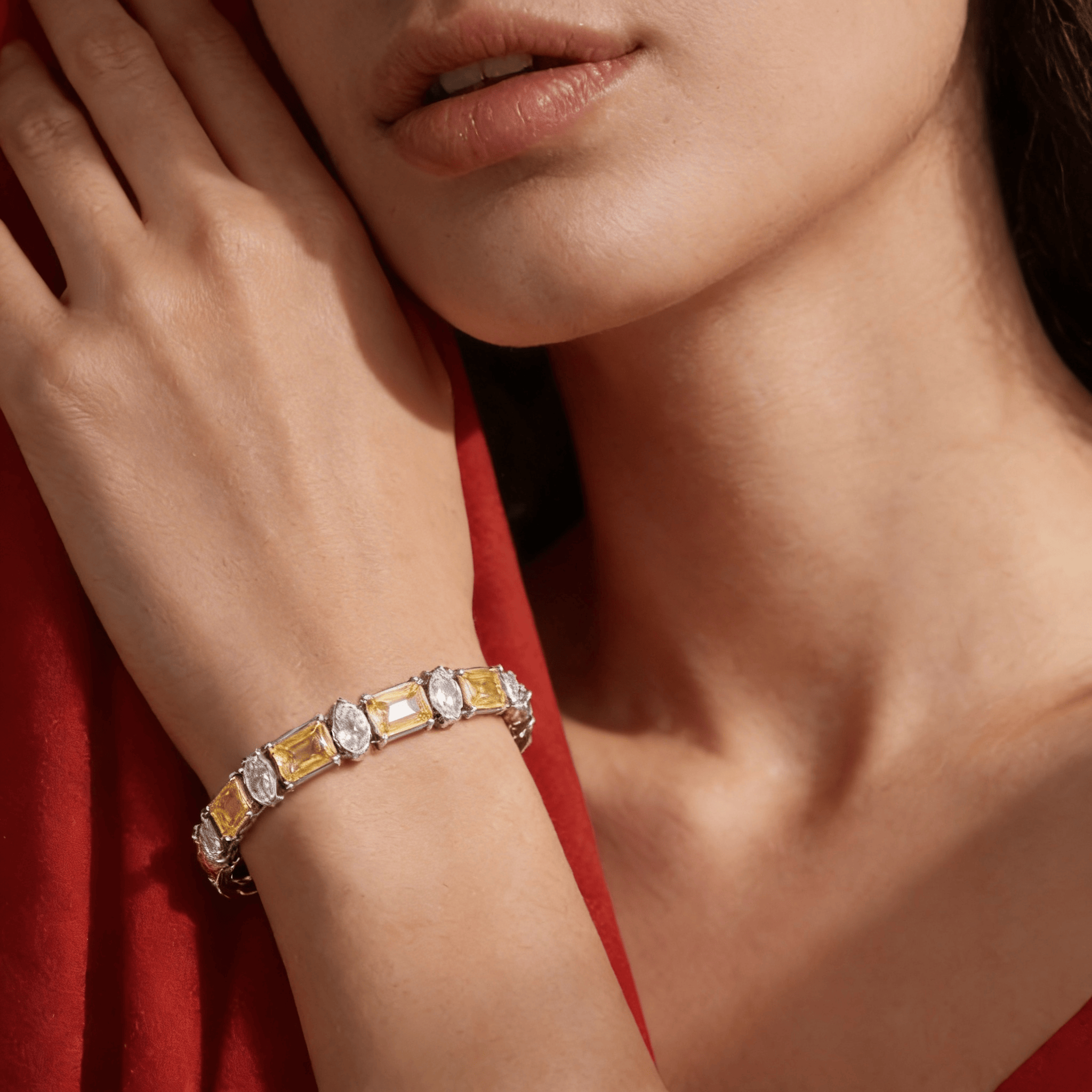 Mataari Bracelet Silver Plated Yellow Sapphire Openable Cubic Zirconia Tennis Bracelet