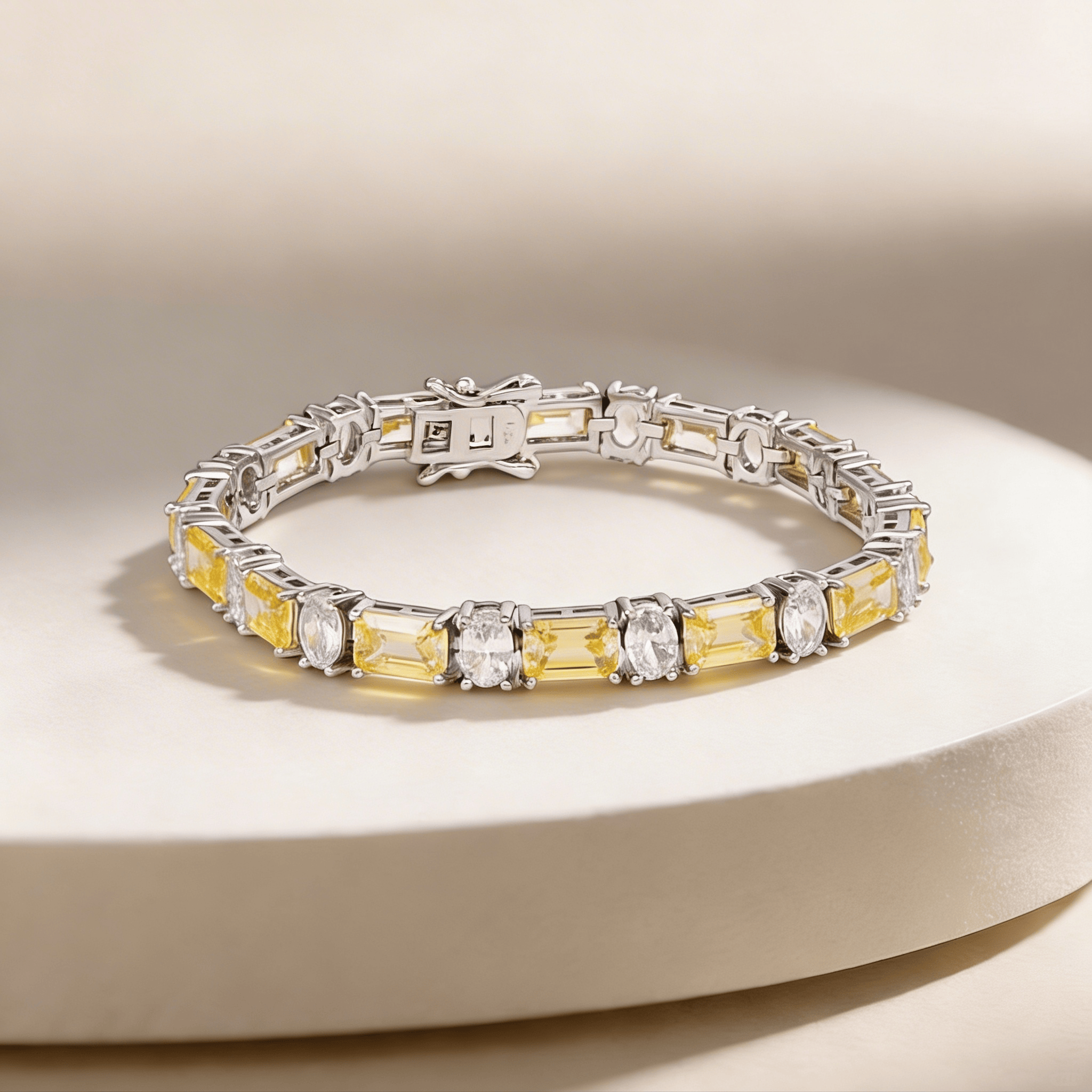 Mataari Bracelet Silver Plated Yellow Sapphire Openable Cubic Zirconia Tennis Bracelet