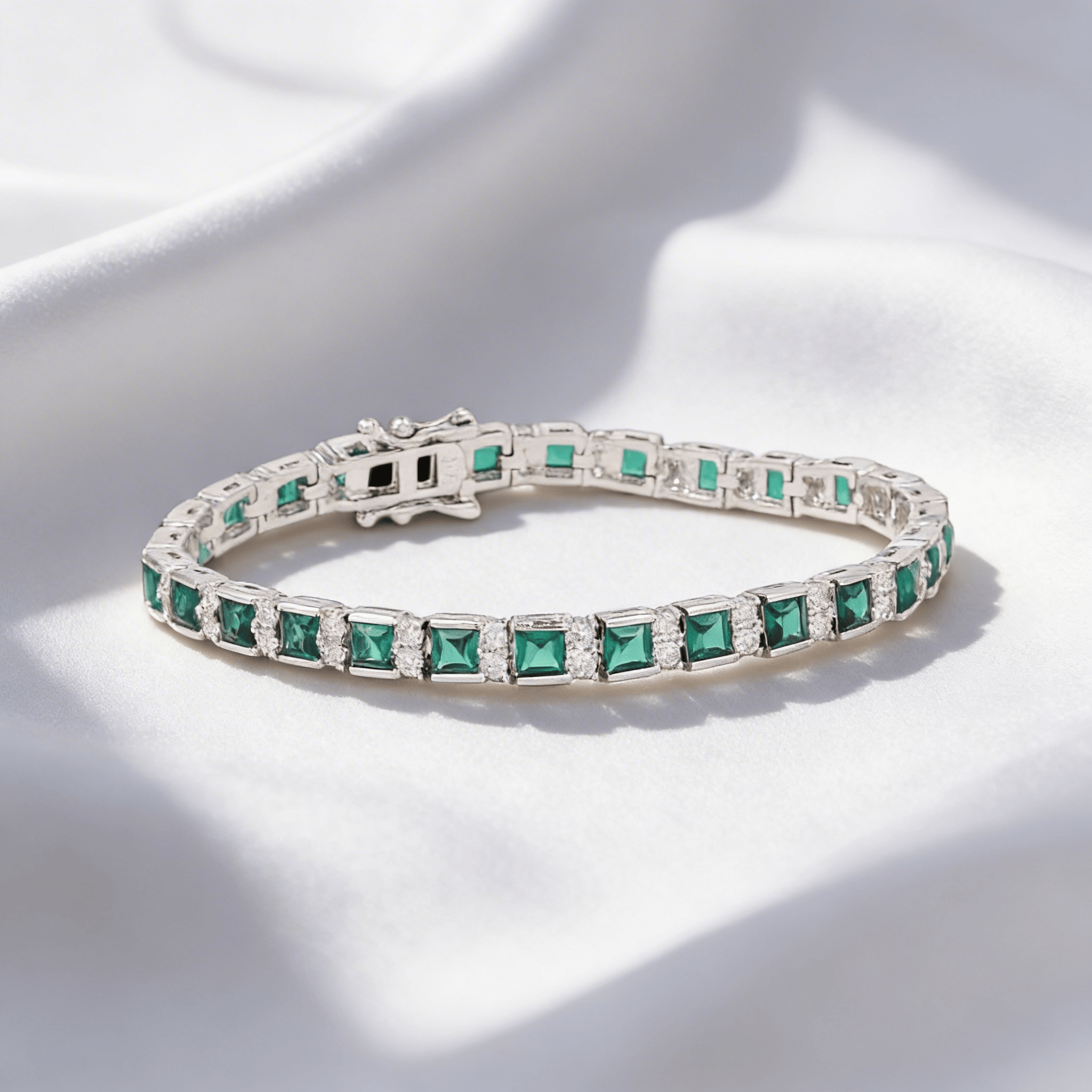 Mataari Bracelet Square Emerald Cut Cubic Zirconia Silver Plated Tennis Bracelet