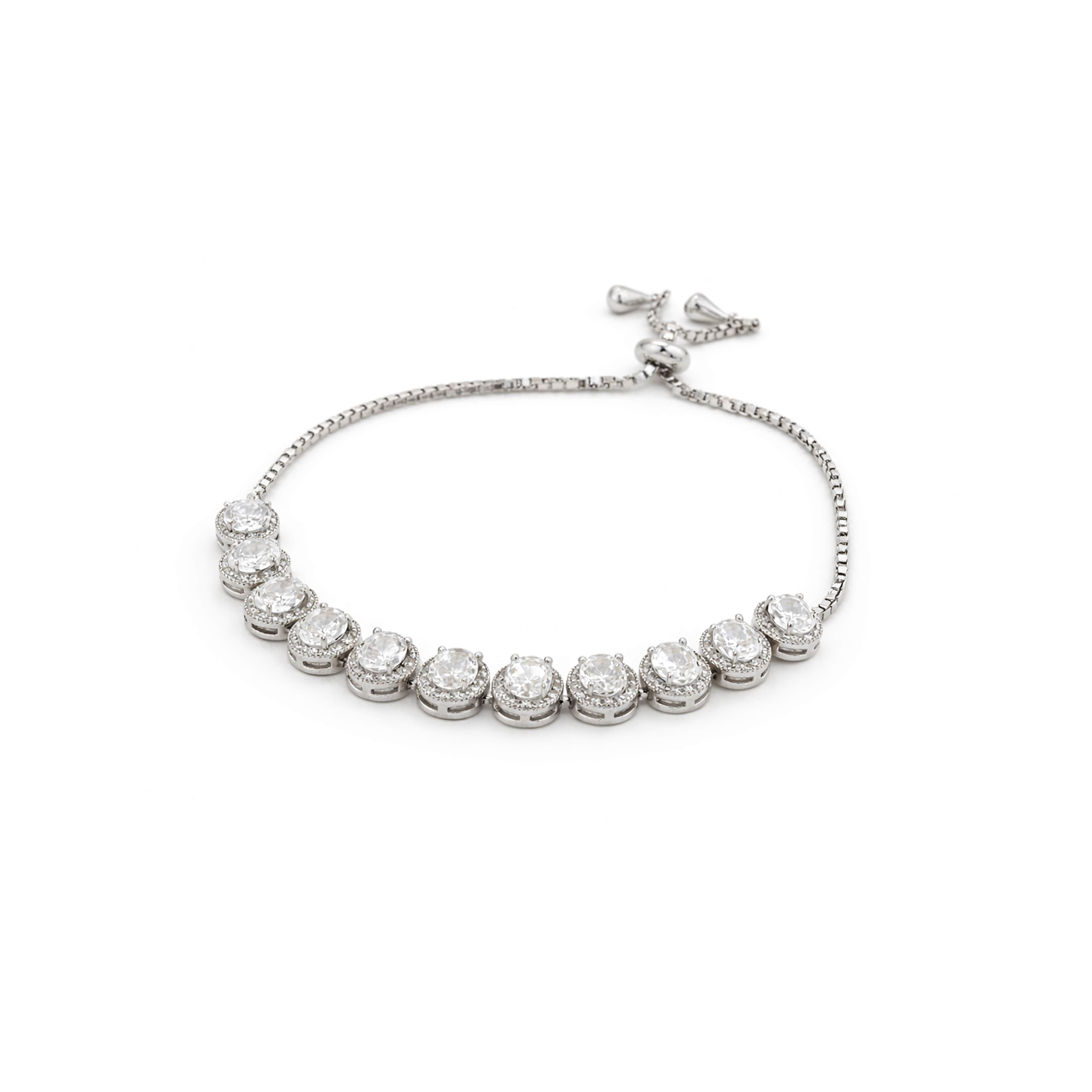 Mataari Bracelet Sterling Silver Emerald Cut Cubic Zirconia Tennis Sliding Bracelet Knot