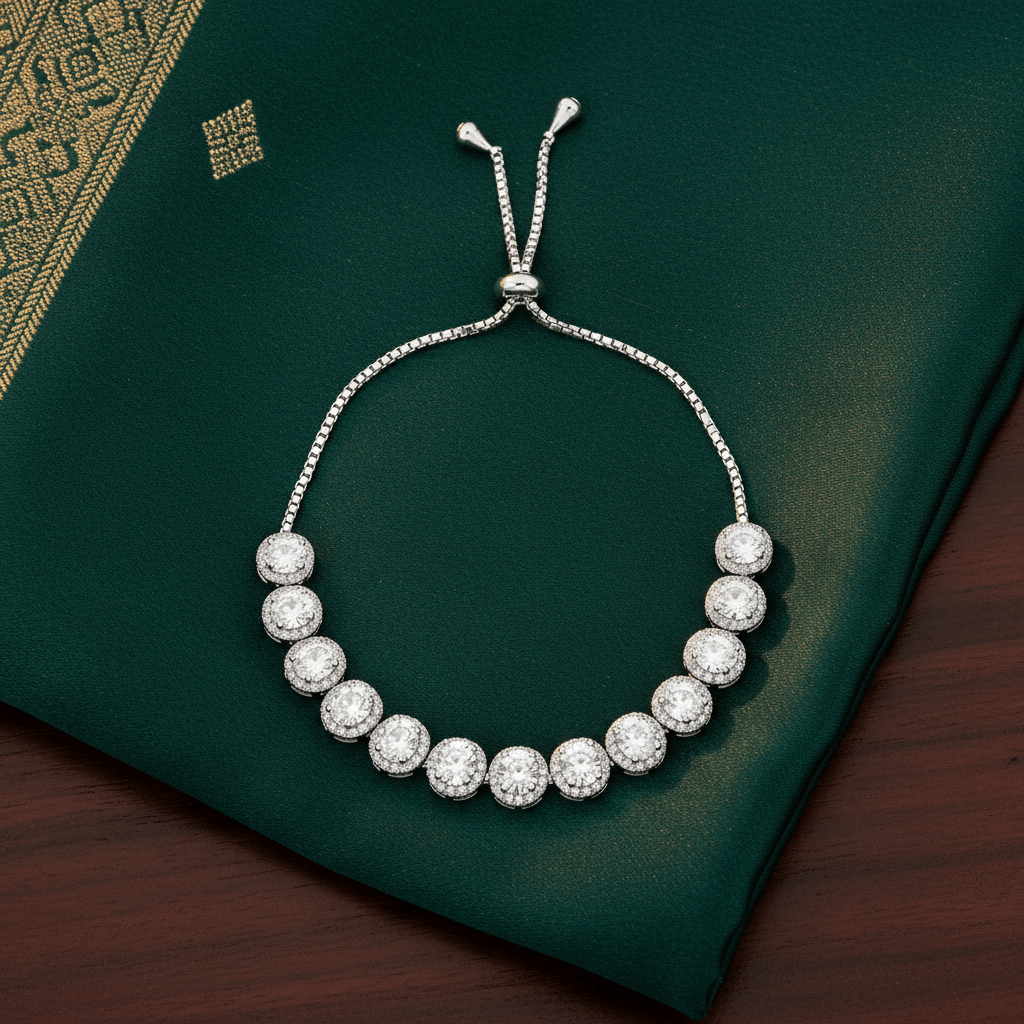 Mataari Bracelet Sterling Silver Emerald Cut Cubic Zirconia Tennis Sliding Bracelet Knot