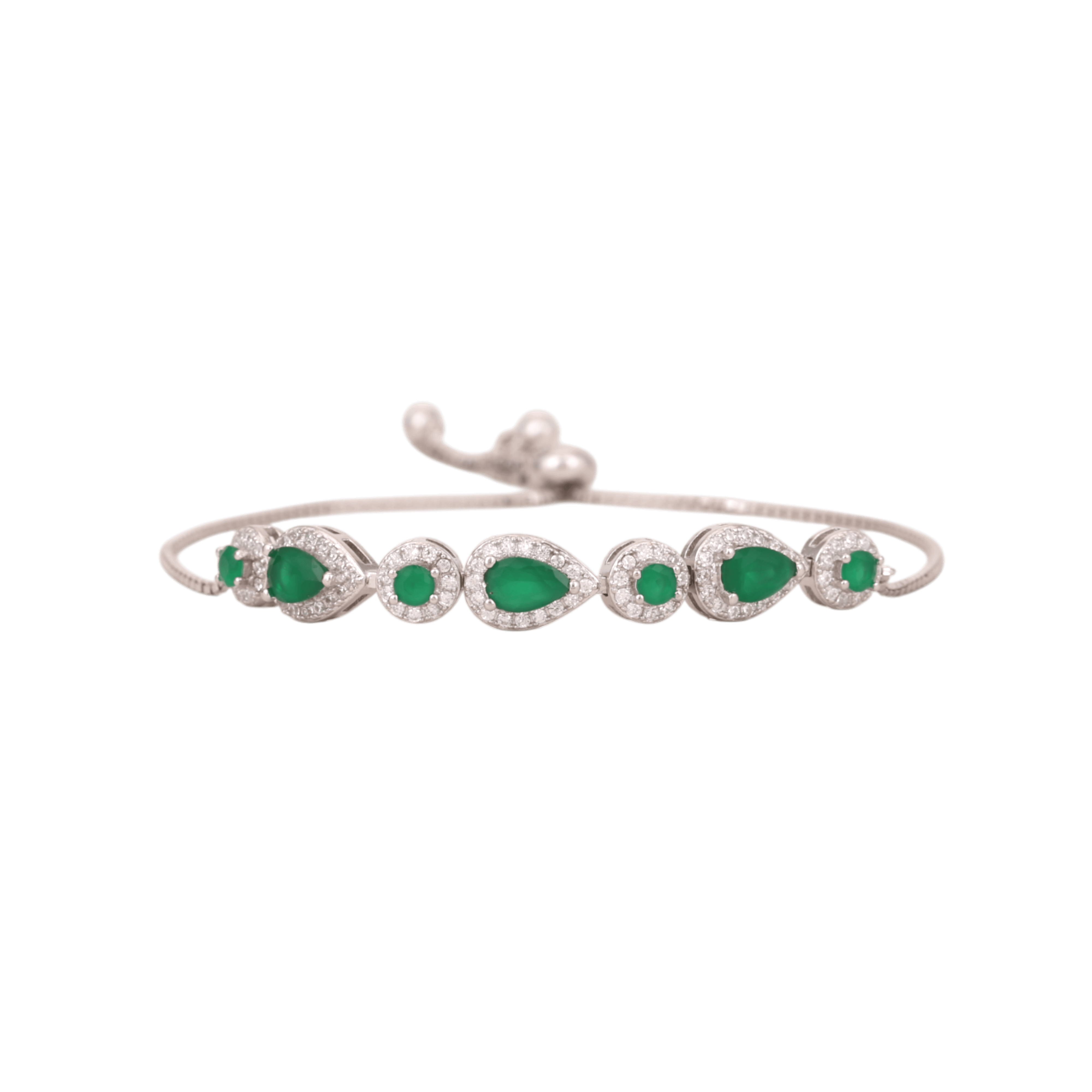 Mataari Bracelet Sterling Silver Emerald Slider Cubic Zirconia Adjustable Bracelet