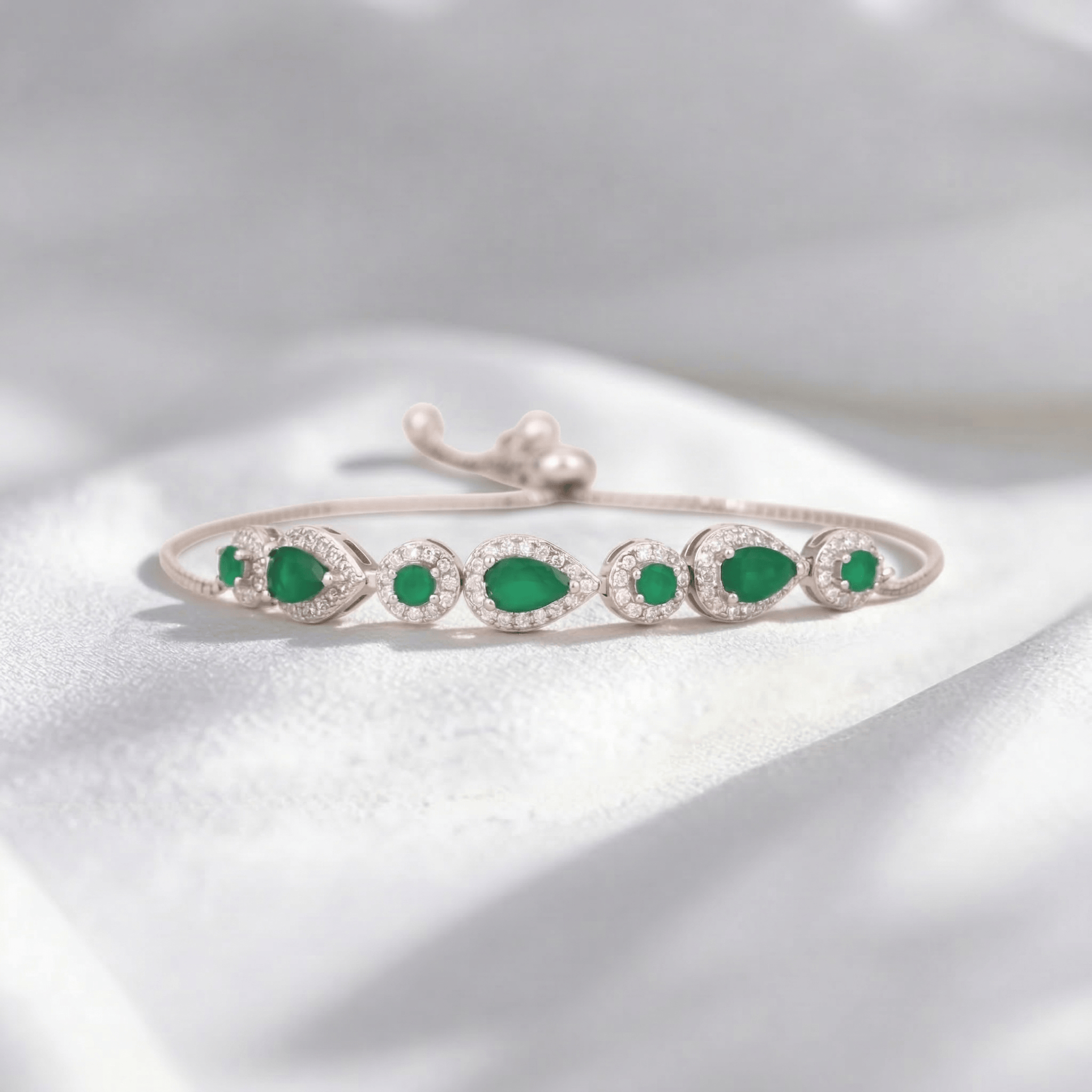Mataari Bracelet Sterling Silver Emerald Slider Cubic Zirconia Adjustable Bracelet
