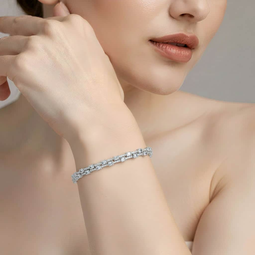 Mataari Bracelet Rose Quartz Double Layer Cubic Zirconia Tennis Bracelet