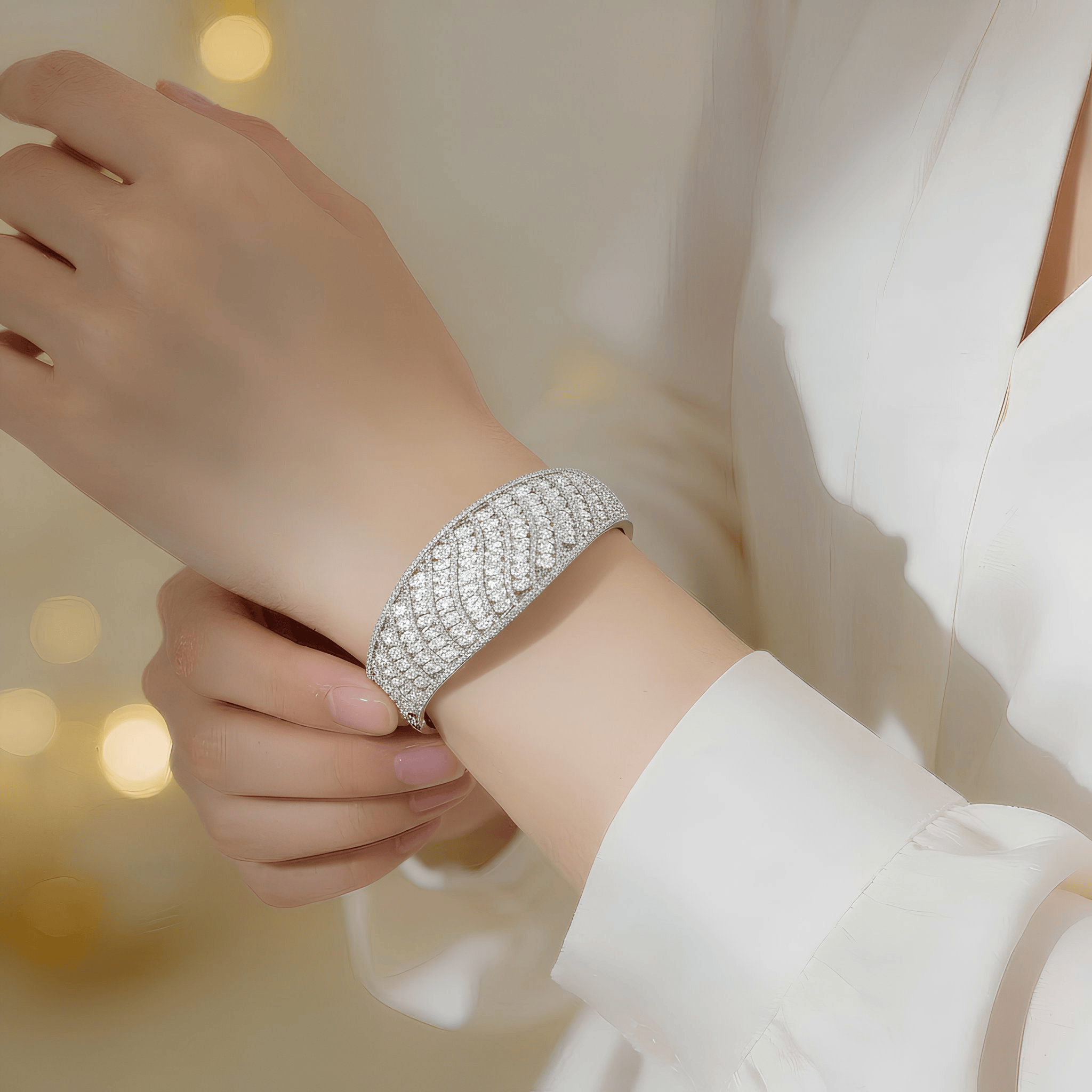 Mataari Bracelet Wedding Cubic Zirconia Silver Plated Openable Bracelet