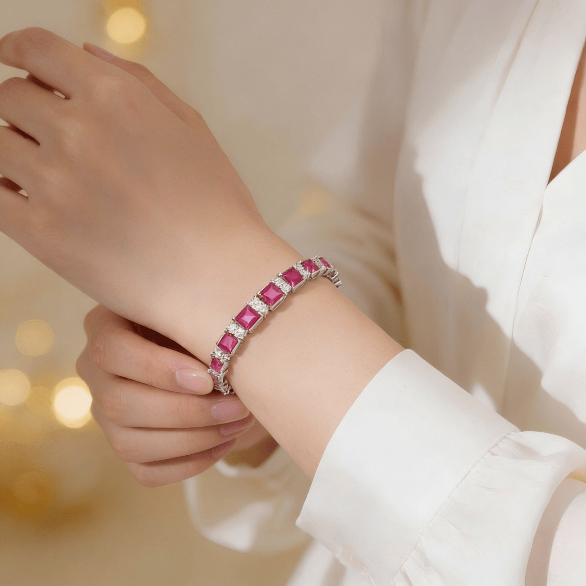 Mataari Bracelet Yellow Sapphire Silver Plated Cubic Zirconia Tennis Ruby Bracelet