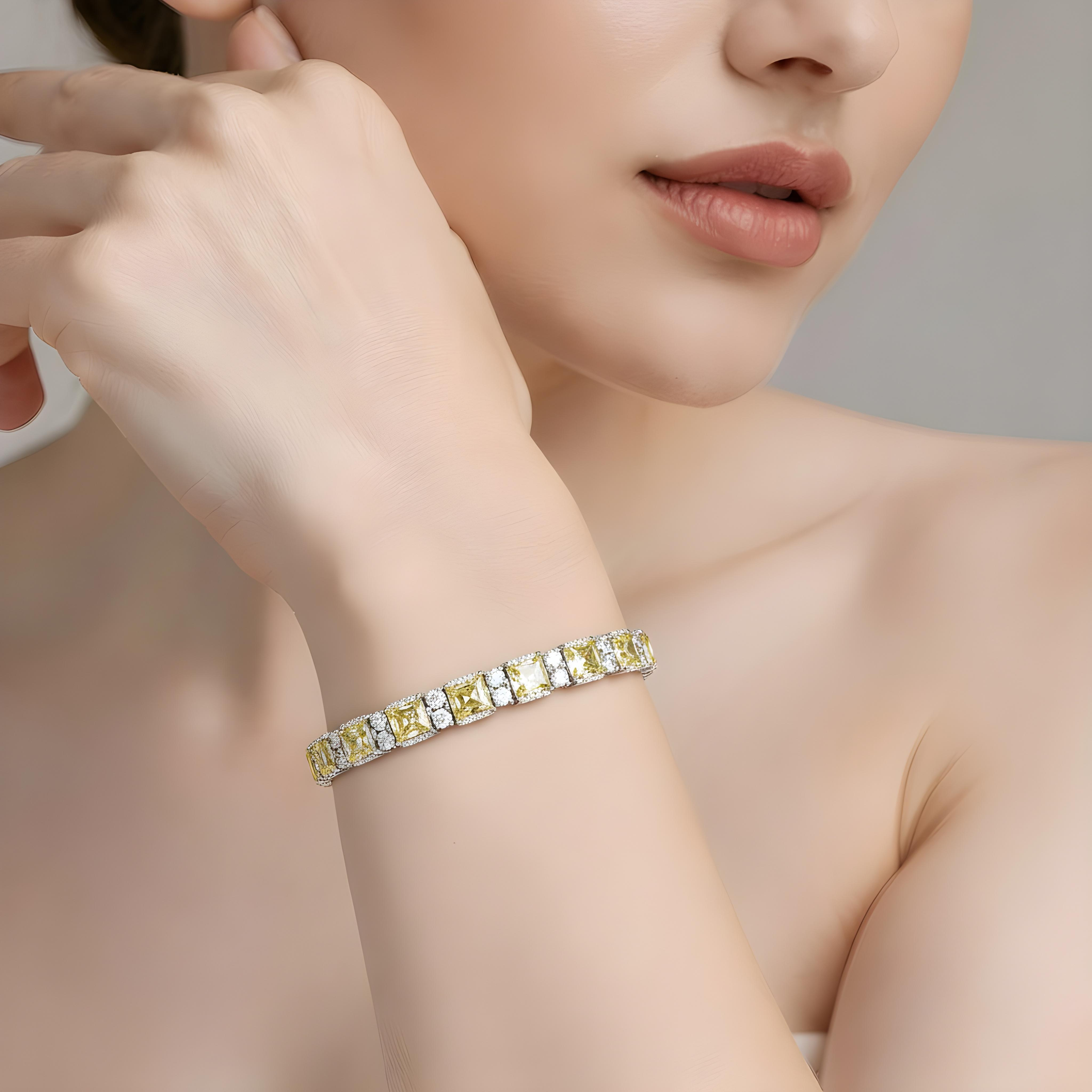 Mataari Bracelet Yellow Sapphire Silver Plated Cubic Zirconia Tennis Ruby Bracelet