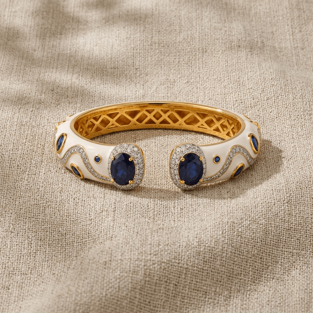 Mataari Bracelets Antique Gold Enamel Cubic Zirconia Openable Kada Bracelet