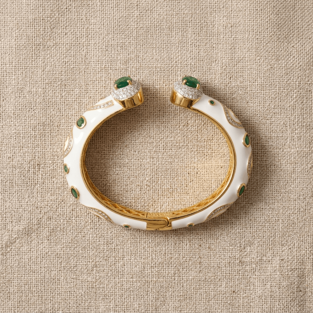 Mataari Bracelets Antique Gold Enamel Cubic Zirconia Openable Kada Bracelet