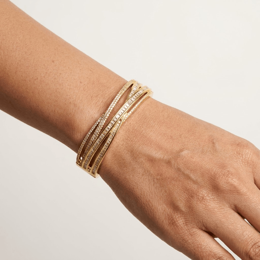 Mataari Bracelets Baguette Cubic Zirconia Adjustable Gold Plated Kada Bracelet