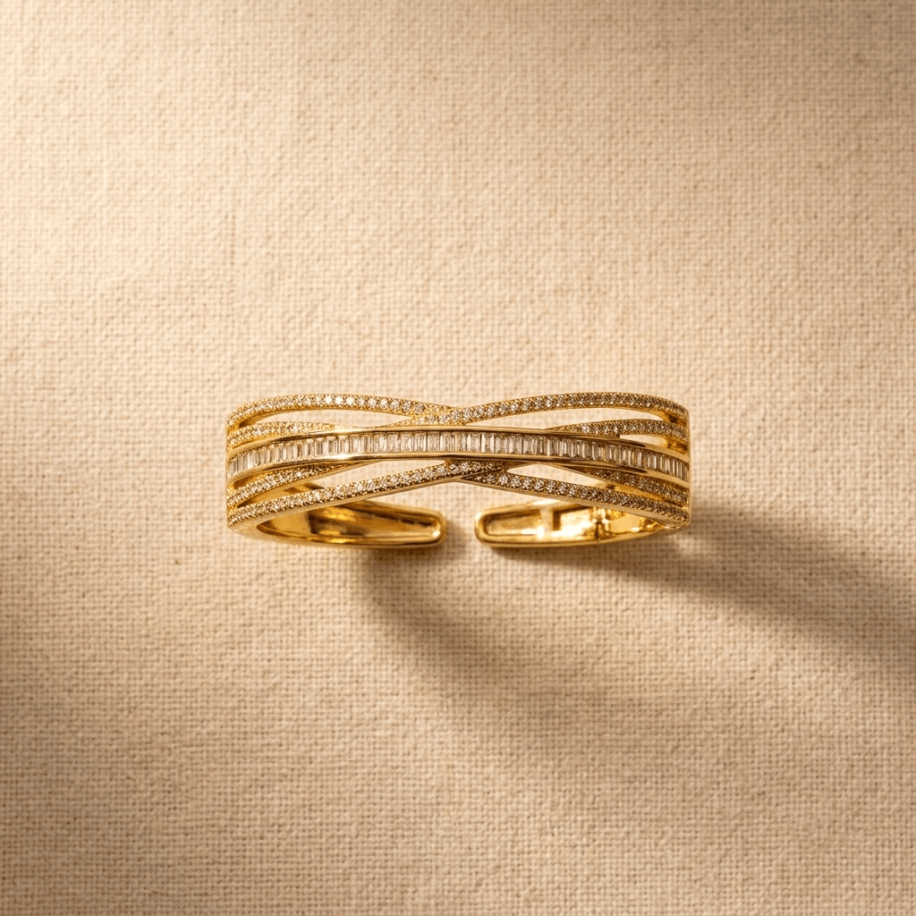 Mataari Bracelets Baguette Cubic Zirconia Adjustable Gold Plated Kada Bracelet