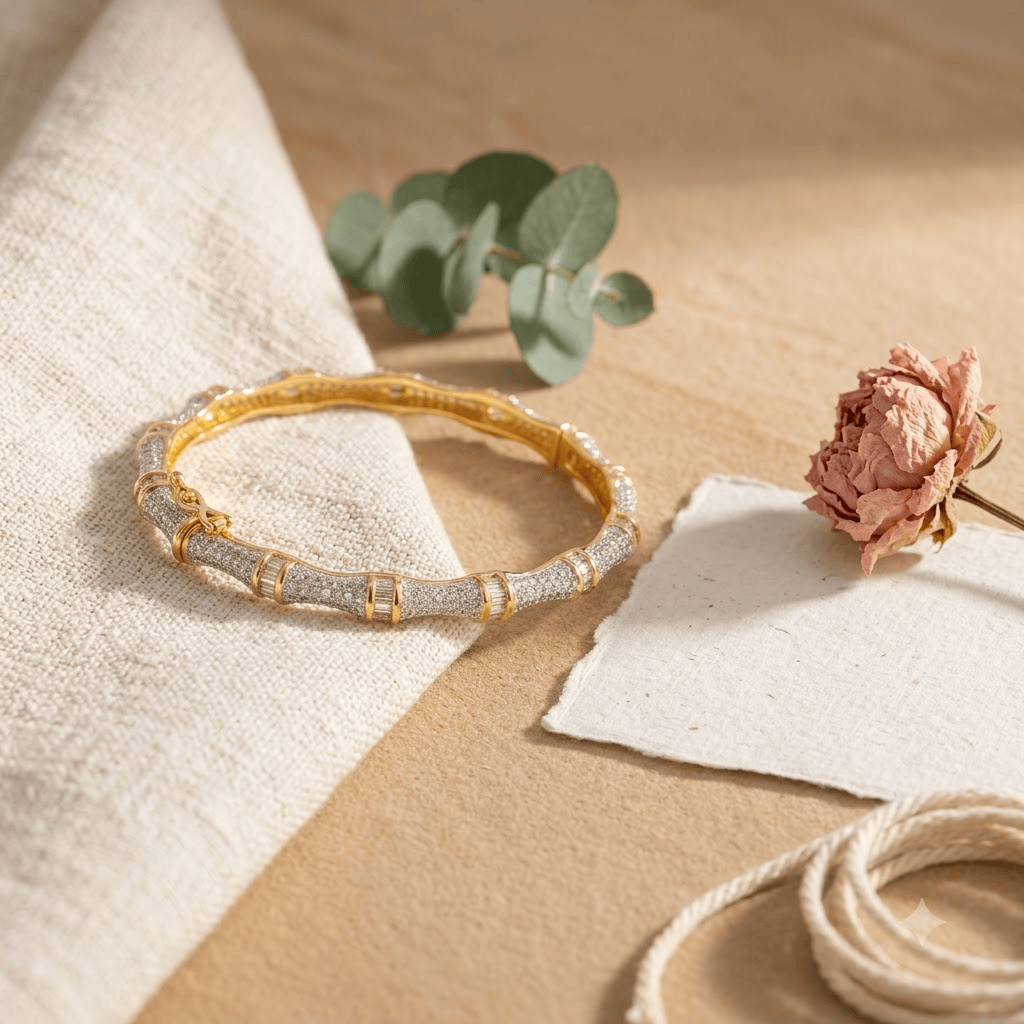 Mataari Bracelets Baguette Cubic Zirconia Gold Plated Openable Minimalist Kada Bracelet