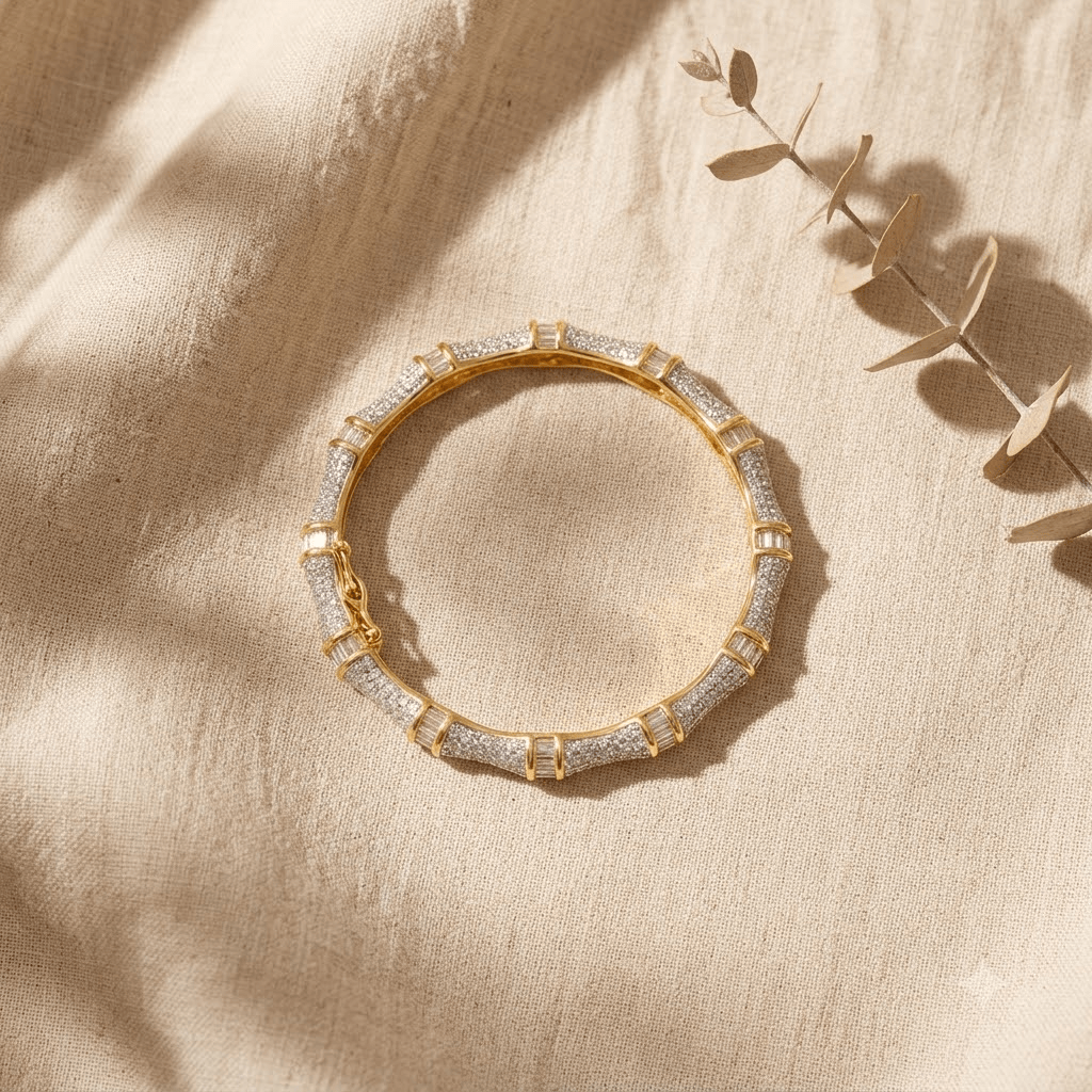 Mataari Bracelets Baguette Cubic Zirconia Gold Plated Openable Minimalist Kada Bracelet