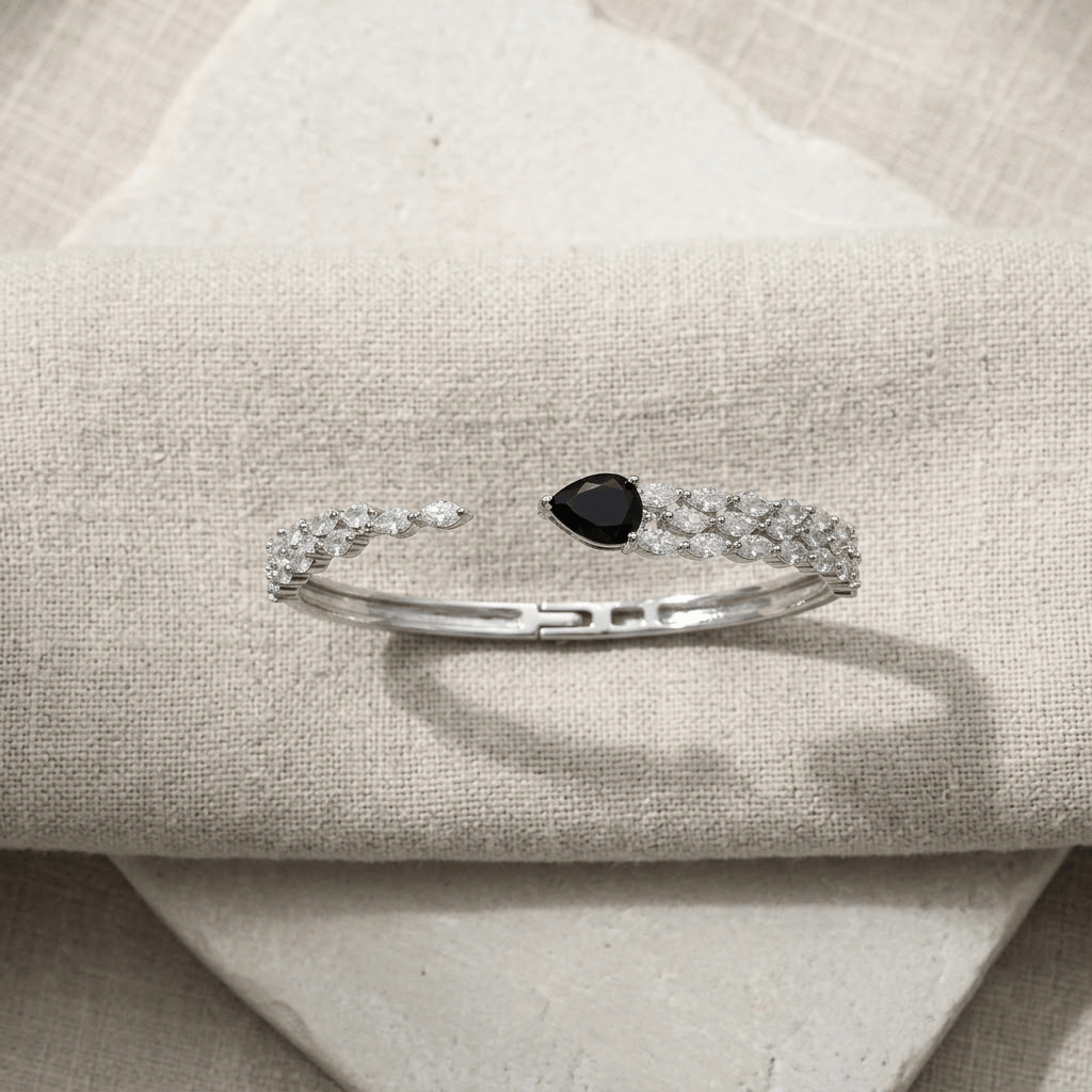 Mataari Bracelets Silver Plated Teardrop Cubic Zirconia Adjustable Minimalist Kada Bracelet