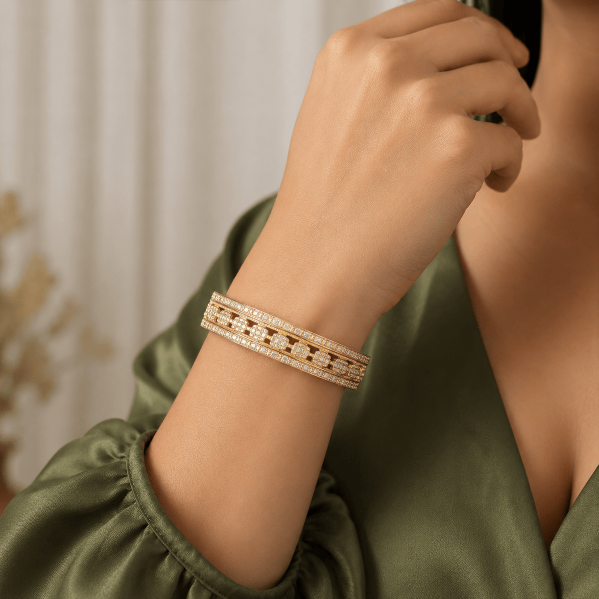 Mataari Bracelets Cubic Zirconia Flower Openable Kada Bracelet For Women