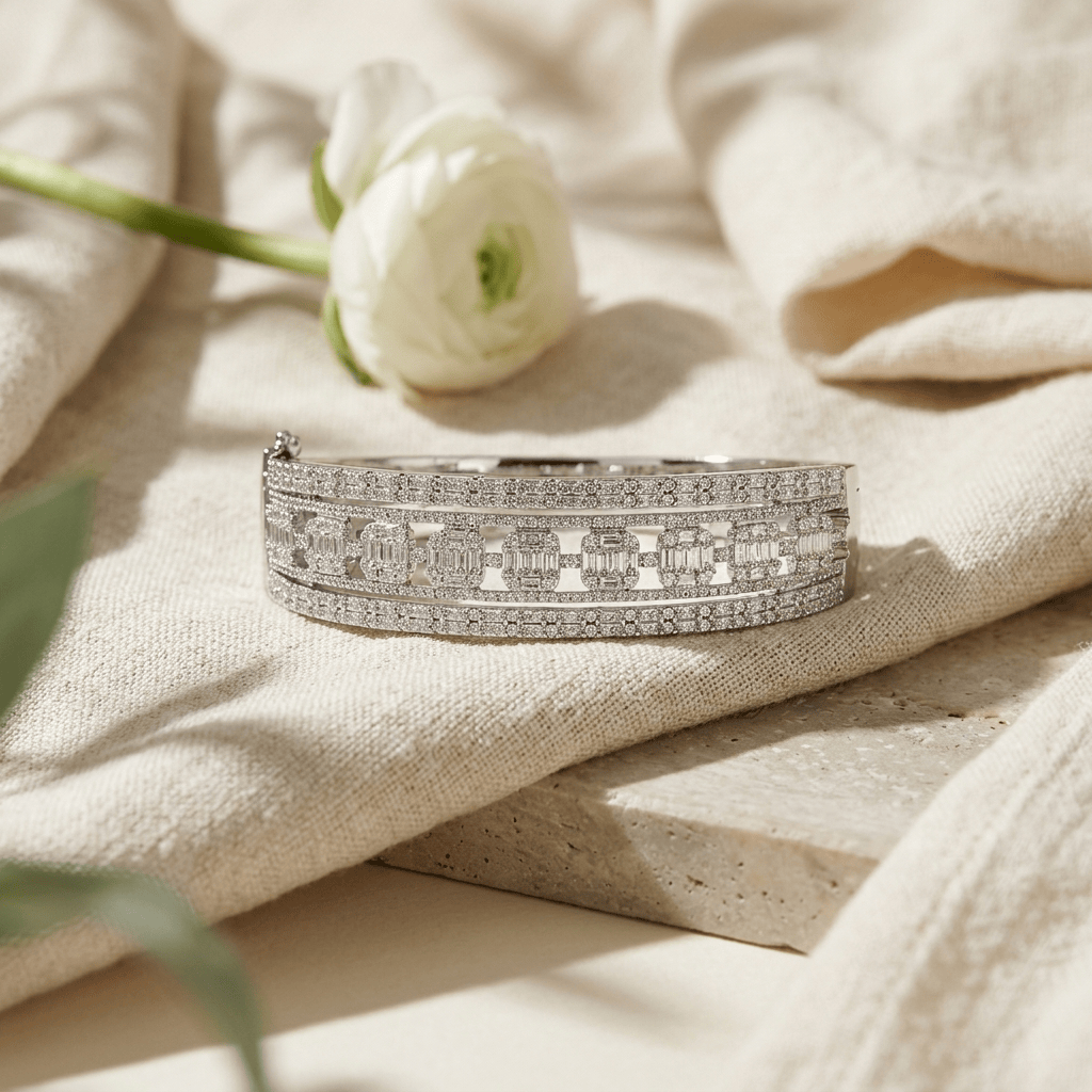 Mataari Bracelets Cubic Zirconia Flower Openable Kada Bracelet For Women