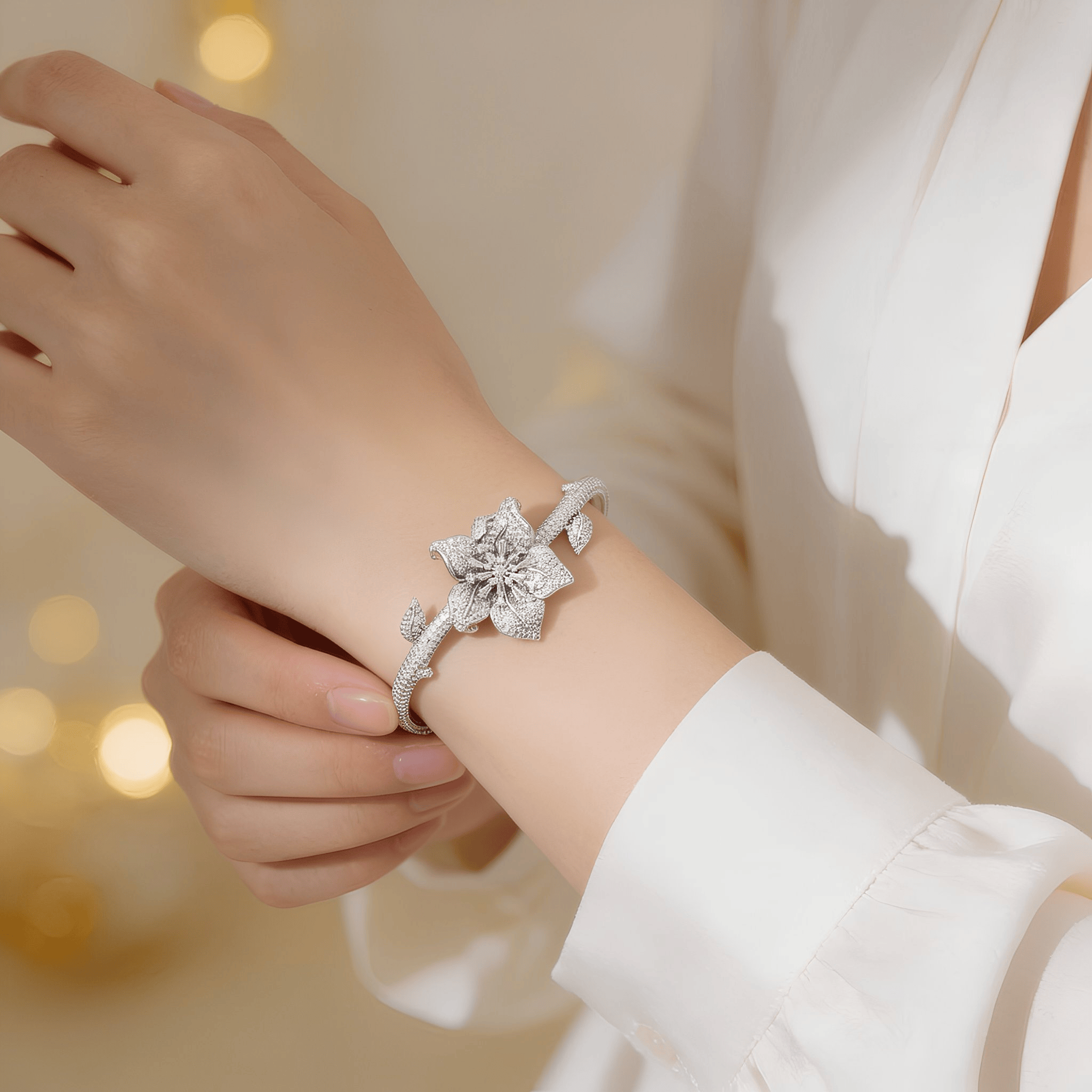 Mataari Bracelets Cubic Zirconia Silver Plated Floral Minimalist Bracelet