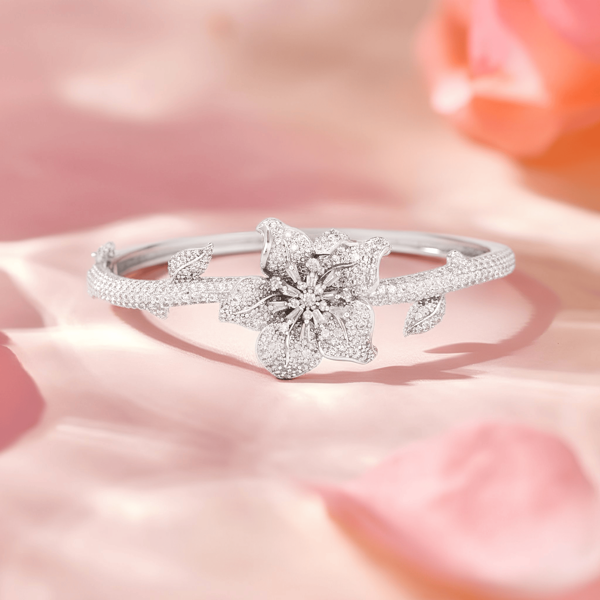 Mataari Bracelets Cubic Zirconia Silver Plated Floral Minimalist Bracelet