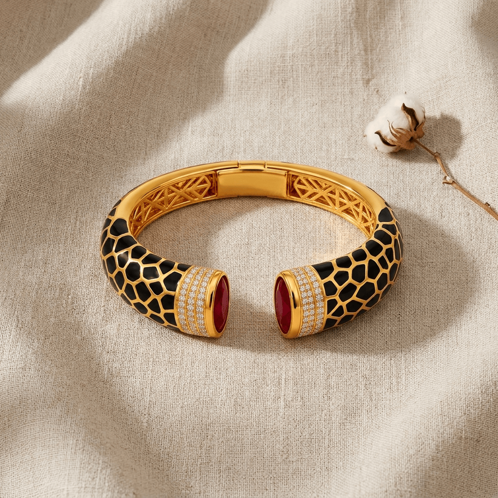 Mataari Bracelets Enamel Cubic Zirconia Antique Gold Openable Kada Bracelet