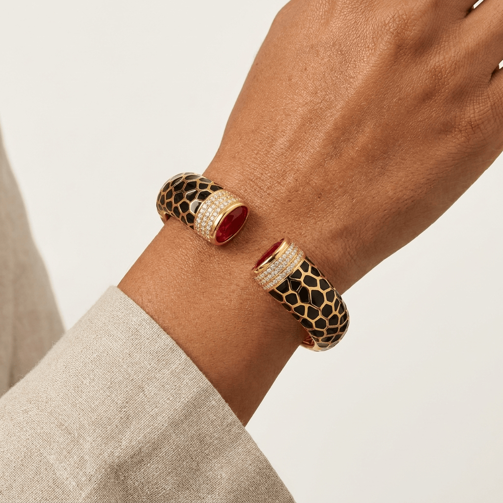 Mataari Bracelets Enamel Cubic Zirconia Antique Gold Openable Kada Bracelet