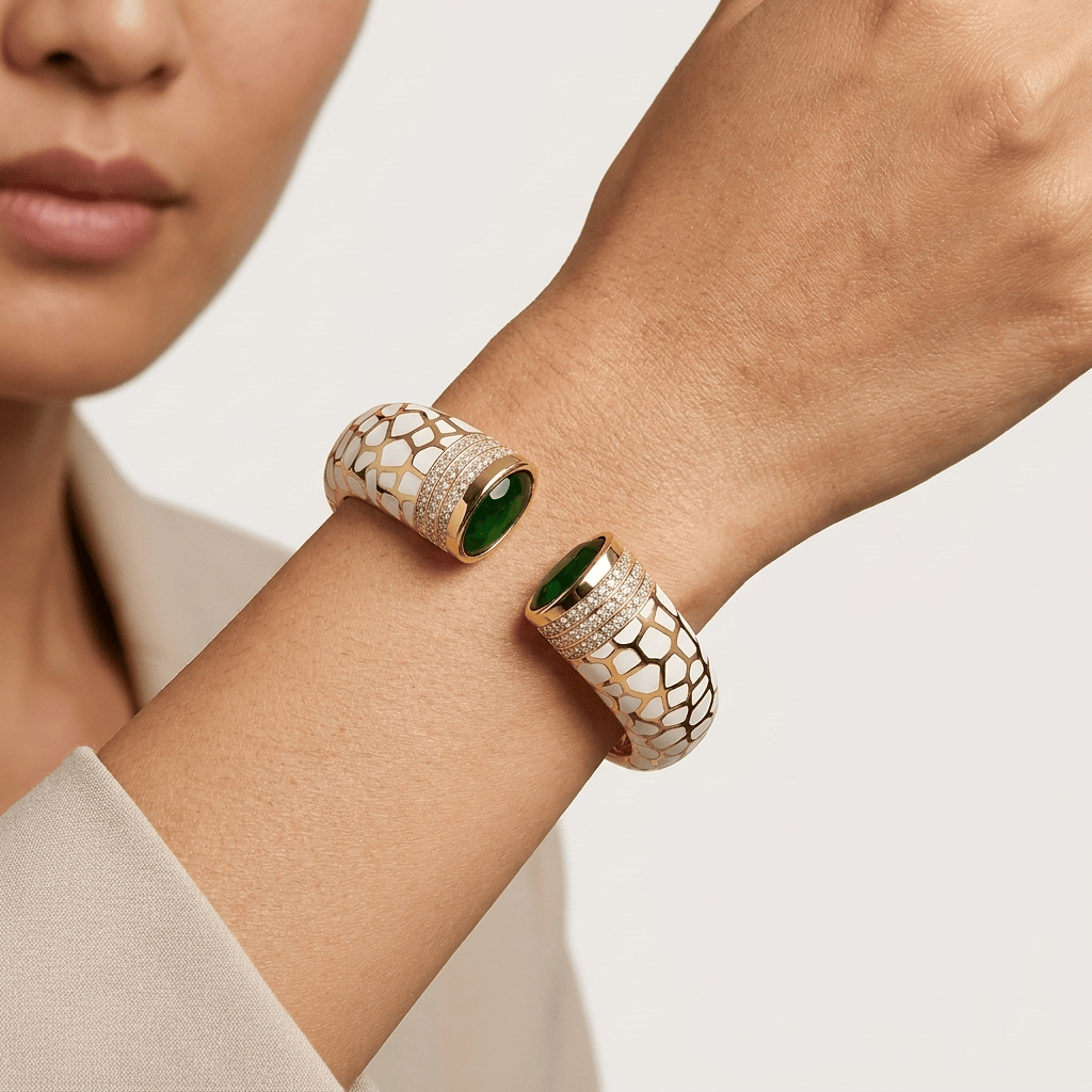 Mataari Bracelets Enamel Cubic Zirconia Antique Gold Openable Kada Bracelet