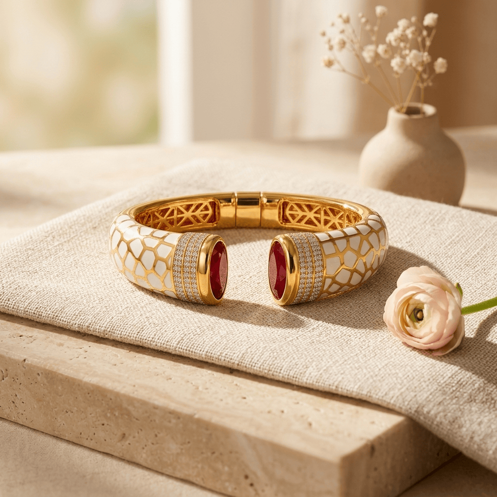Mataari Bracelets Enamel Cubic Zirconia Antique Gold Openable Kada Bracelet
