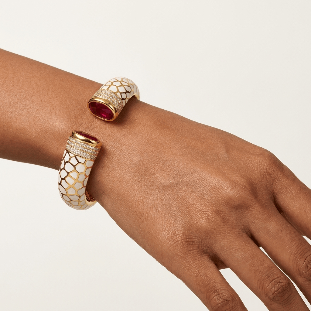 Mataari Bracelets Enamel Cubic Zirconia Antique Gold Openable Kada Bracelet