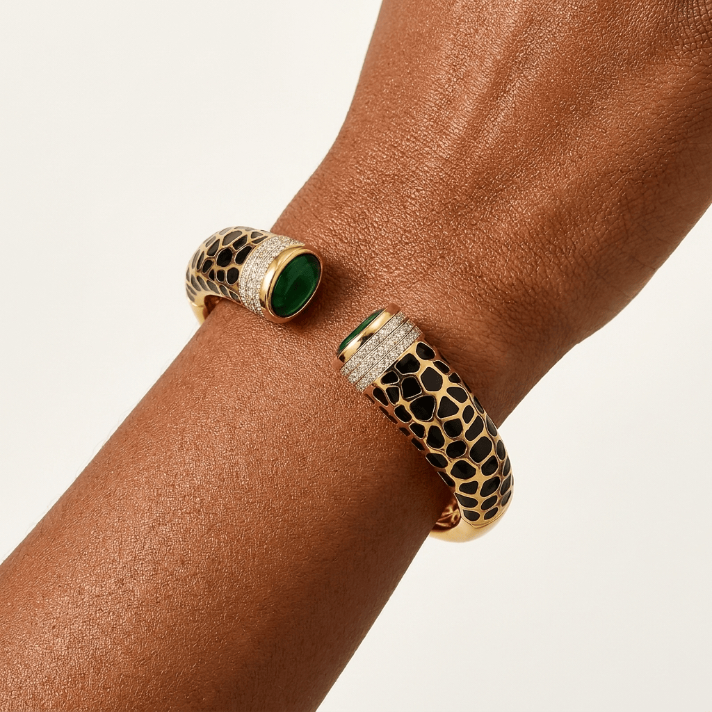 Mataari Bracelets Enamel Cubic Zirconia Antique Gold Openable Kada Bracelet